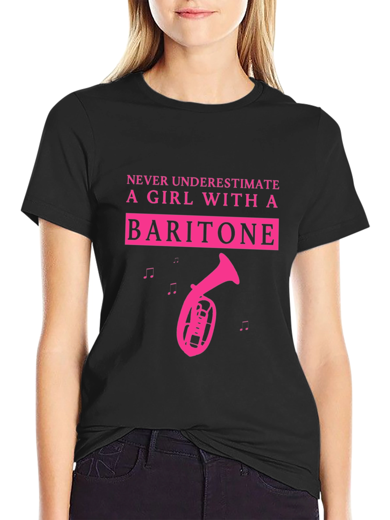 Black Baritone Girl T-Shirt - Musical Instrument Tee view 2