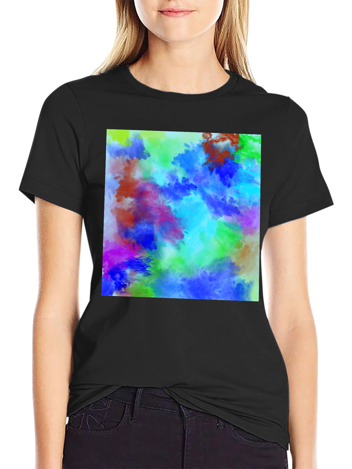 Black Vibrant Abstract Art T-Shirt - Colorful Graphic Tee view 2
