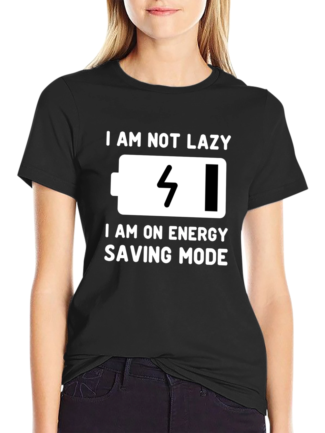 Black Funny Energy Saving Mode Graphic Tee view 2
