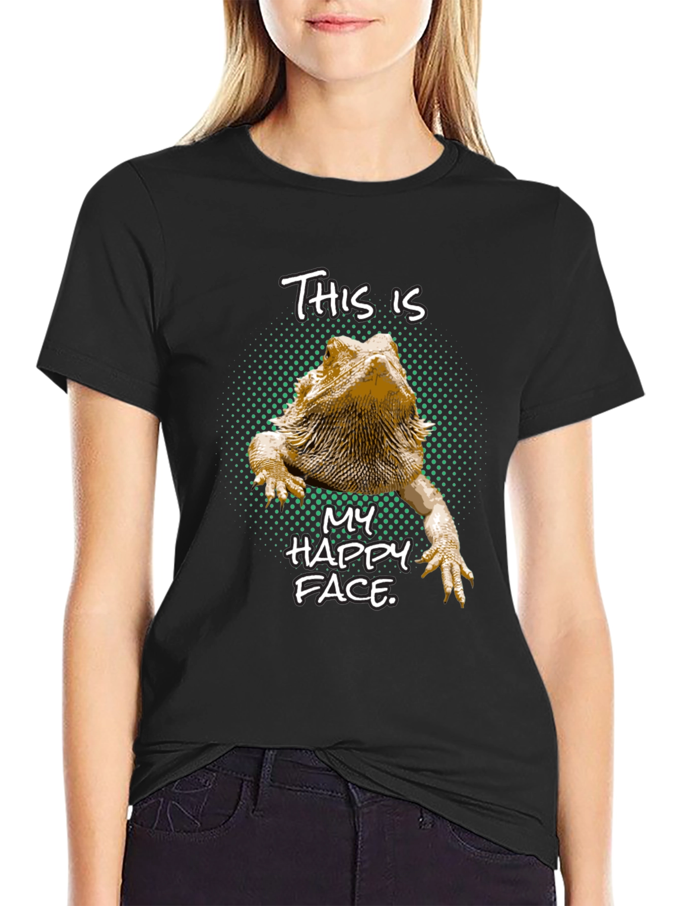 Black Bearded Dragon T-Shirt: This is My Happy Face view 2