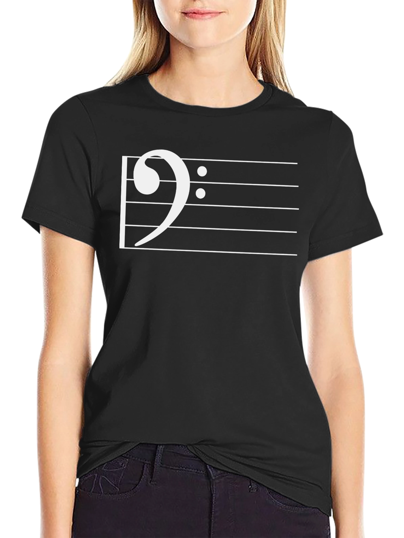 Black Bass Clef Music T-Shirt - Black view 2