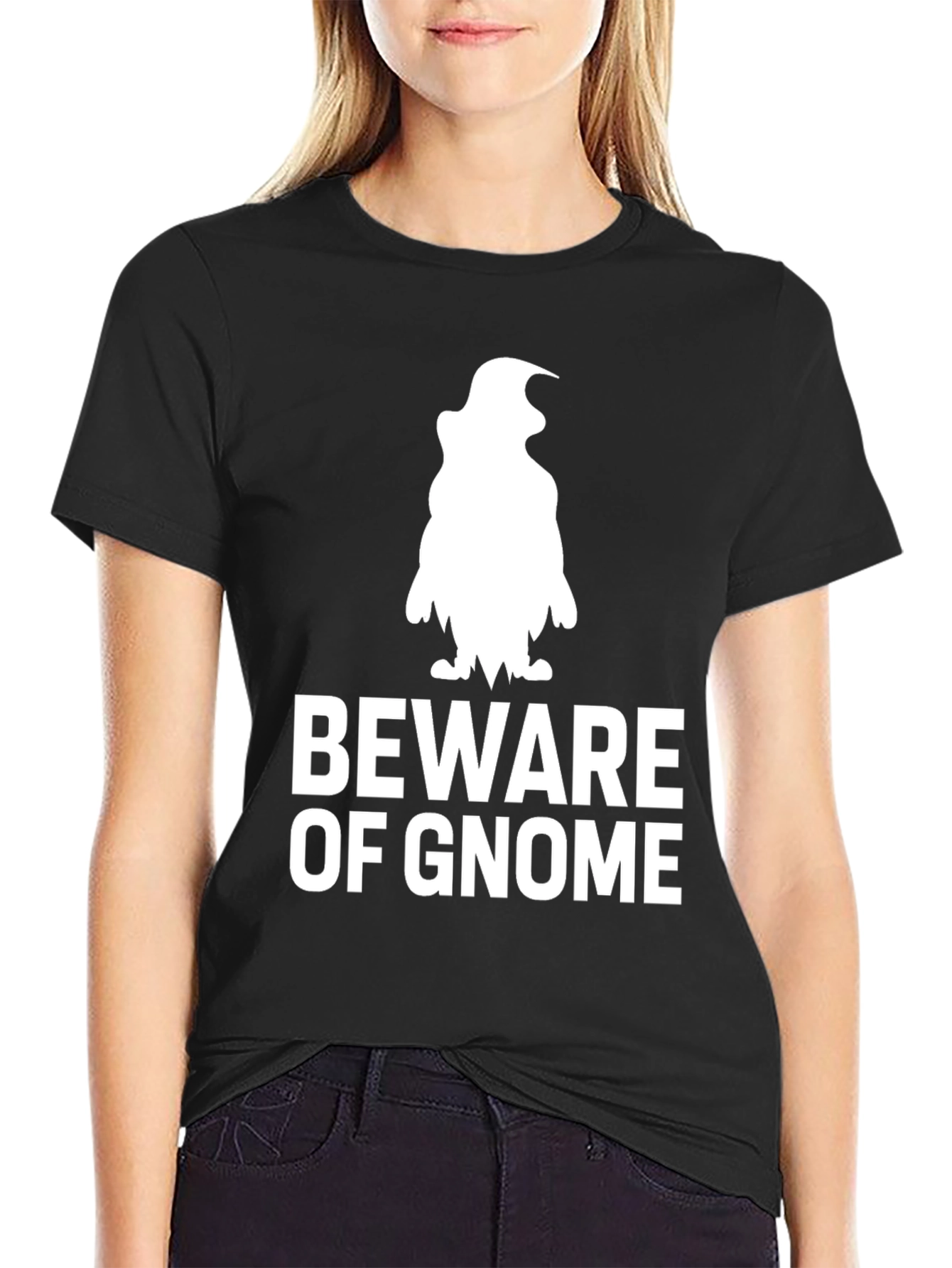 Black Beware of Gnome Graphic T-Shirt - Black view 2