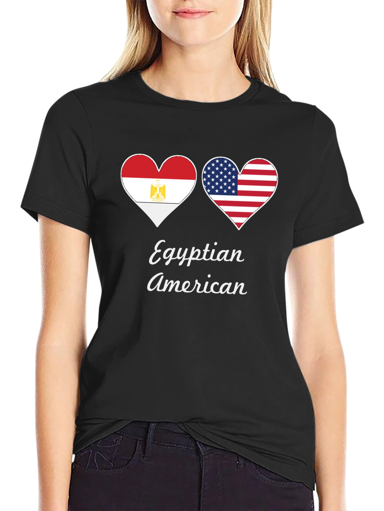 Egyptian American Flag Heart T-Shirt - 2
