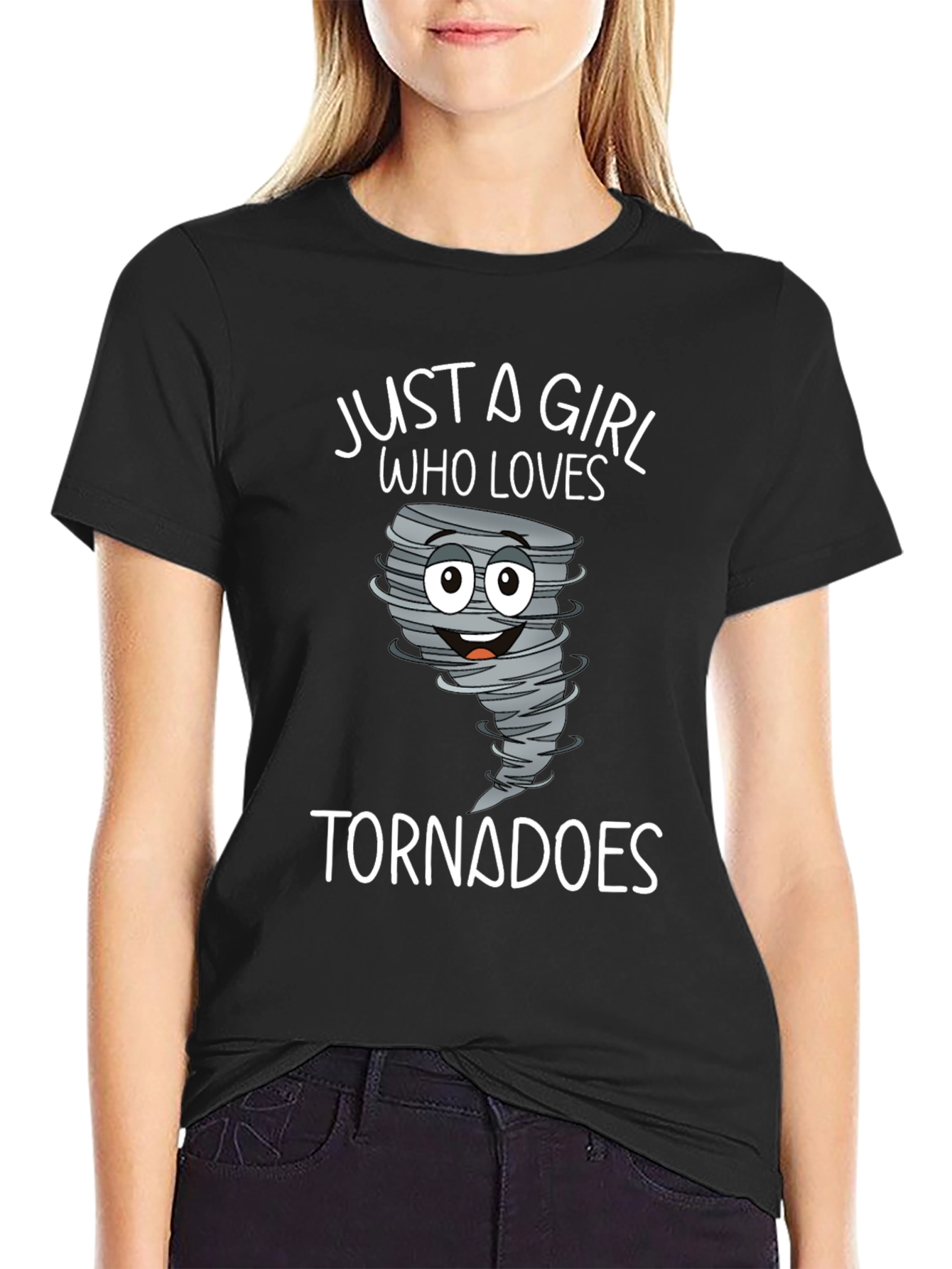 Black Just a Girl Who Loves Tornadoes T-Shirt view 2