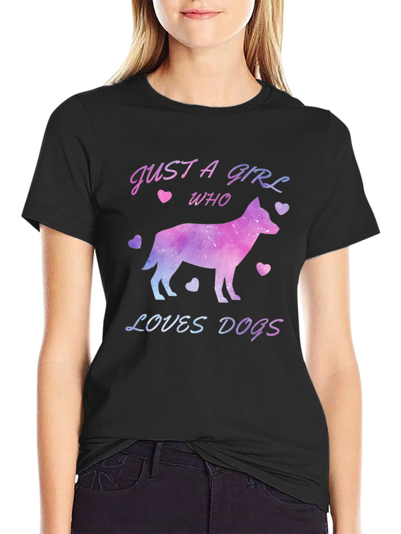 Black Just a Girl Who Loves Dogs T-Shirt view 2
