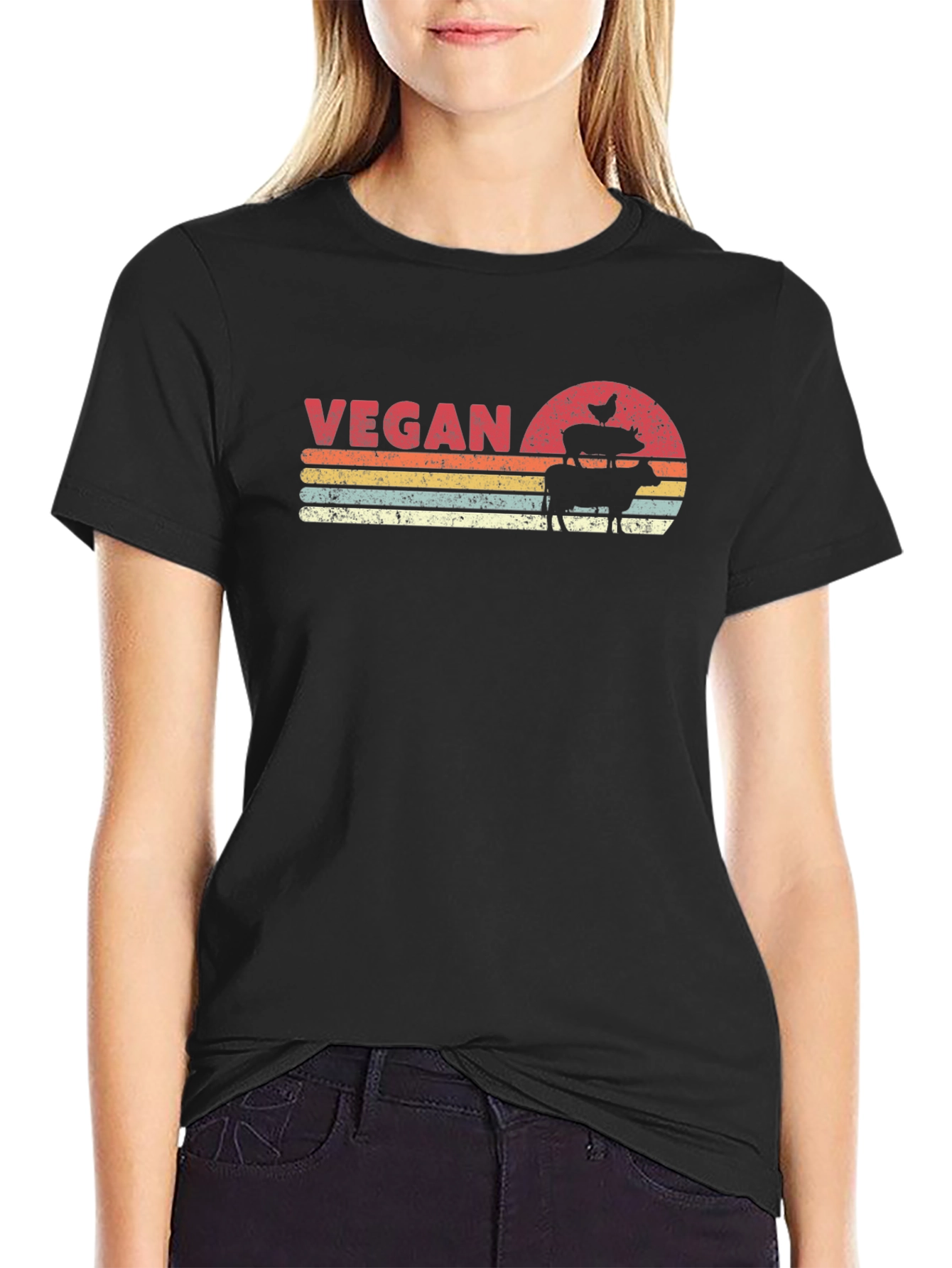 Black Vegan Retro Sunset T-Shirt view 2
