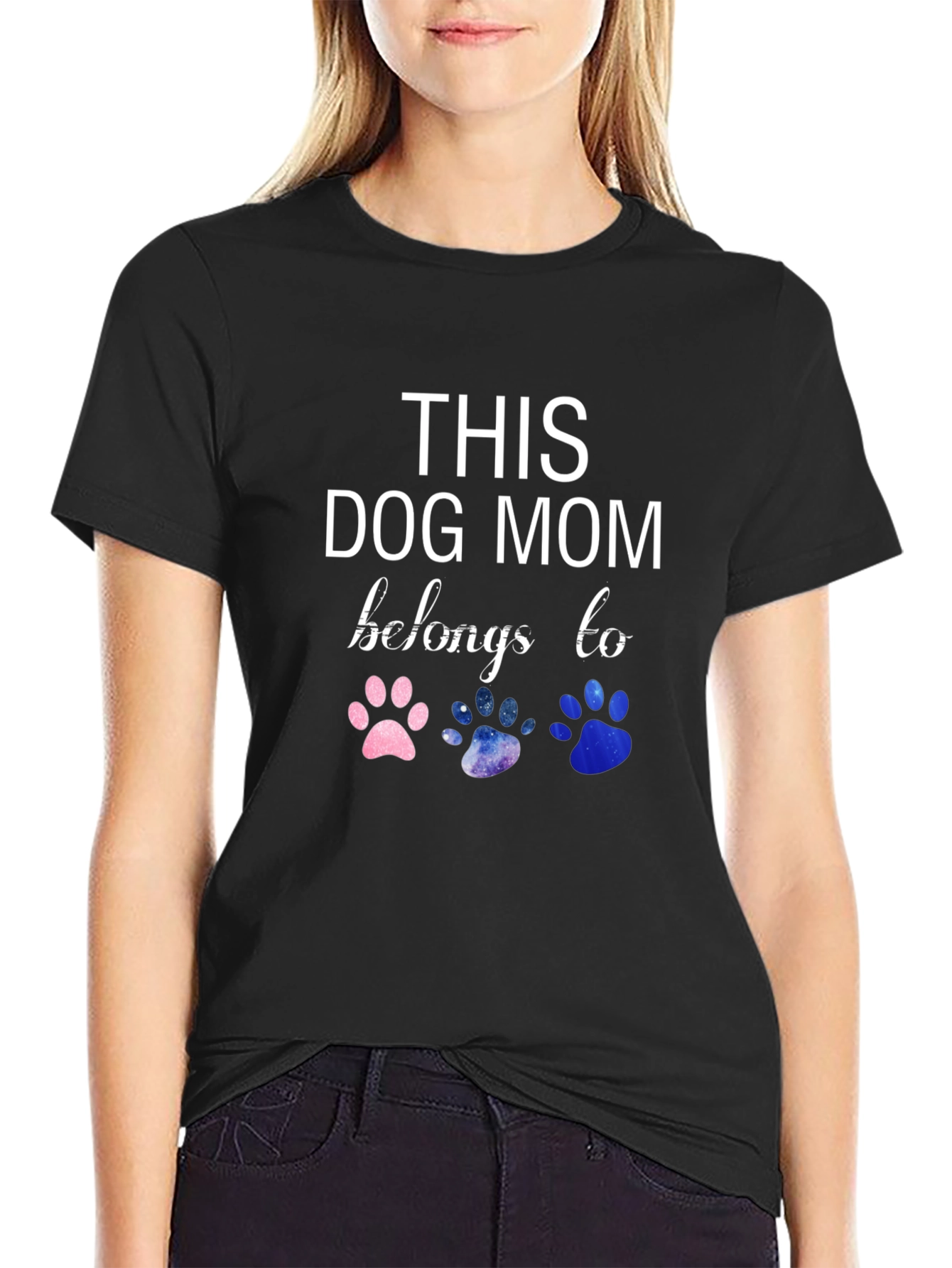 Black Dog Mom T-Shirt - Paw Print Design view 2