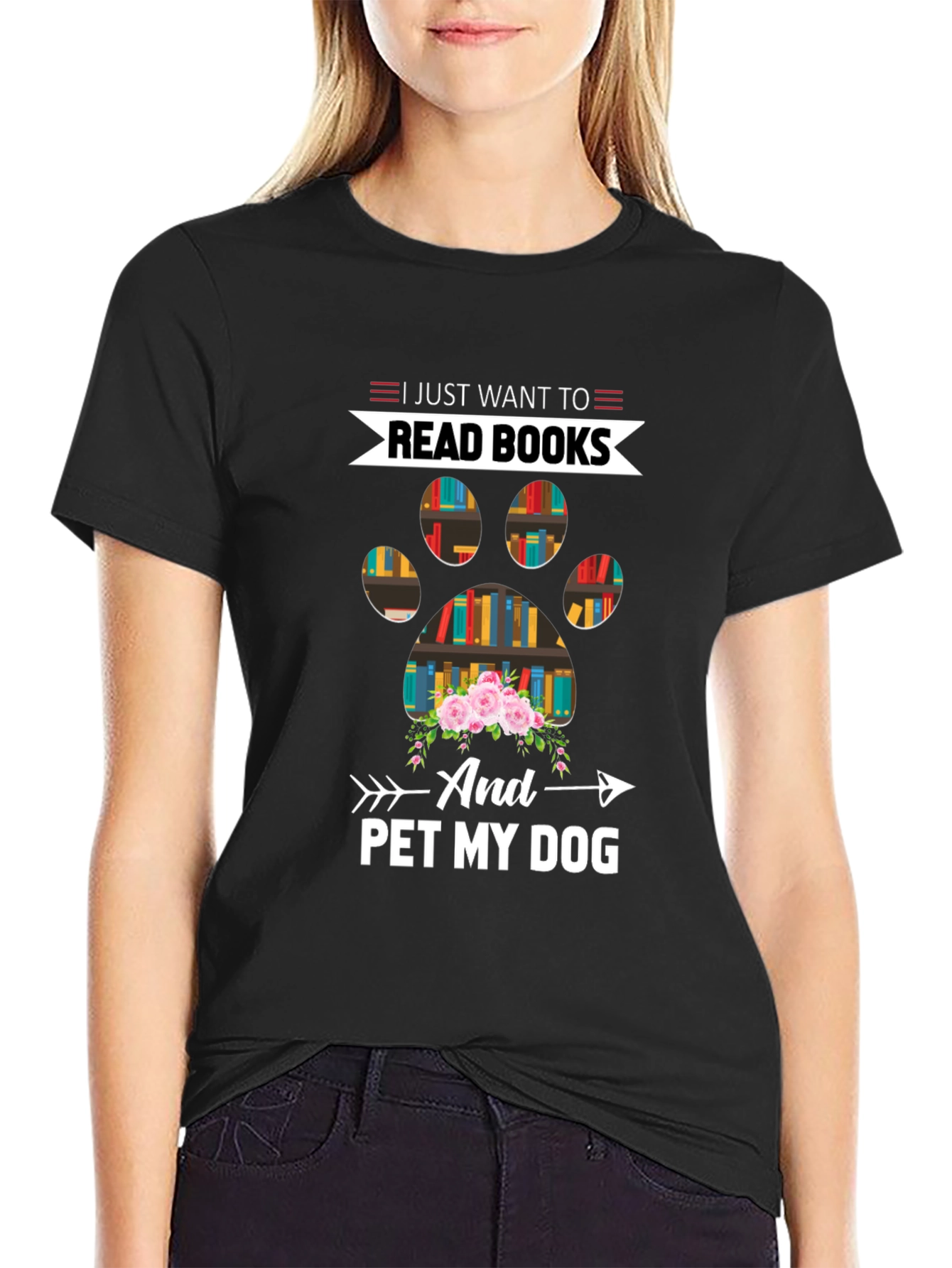 Black Read Books & Pet My Dog T-Shirt view 2