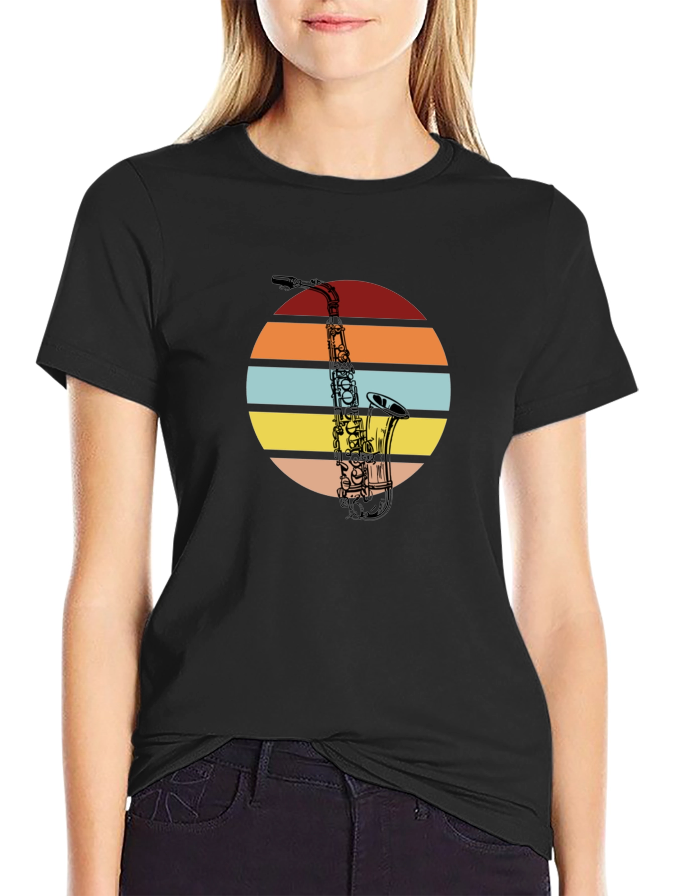 Black Saxophone Sunset Graphic Tee - Vintage Style view 2