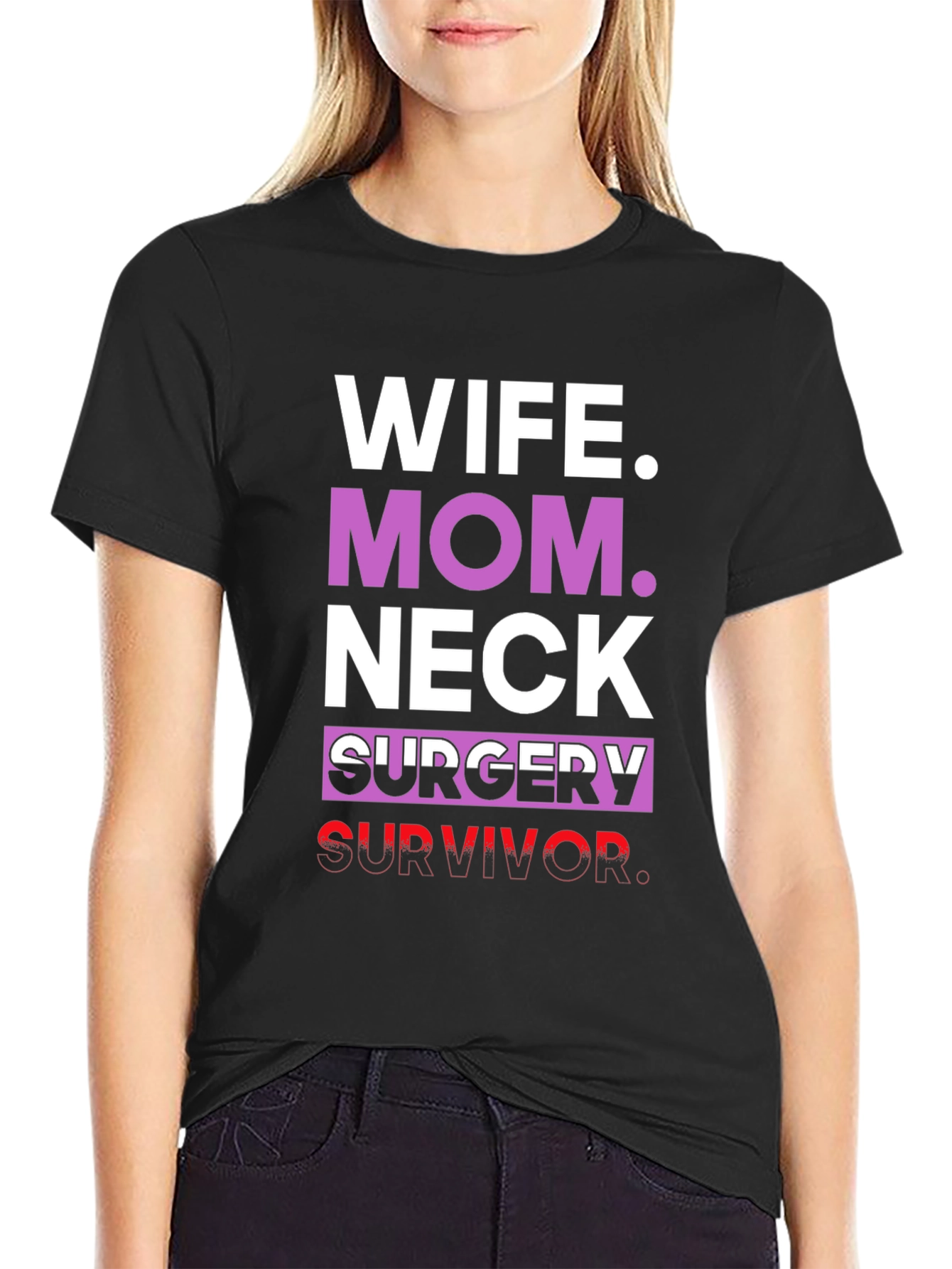 Black Wife Mom Neck Surgery Survivor Graphic Tee view 2