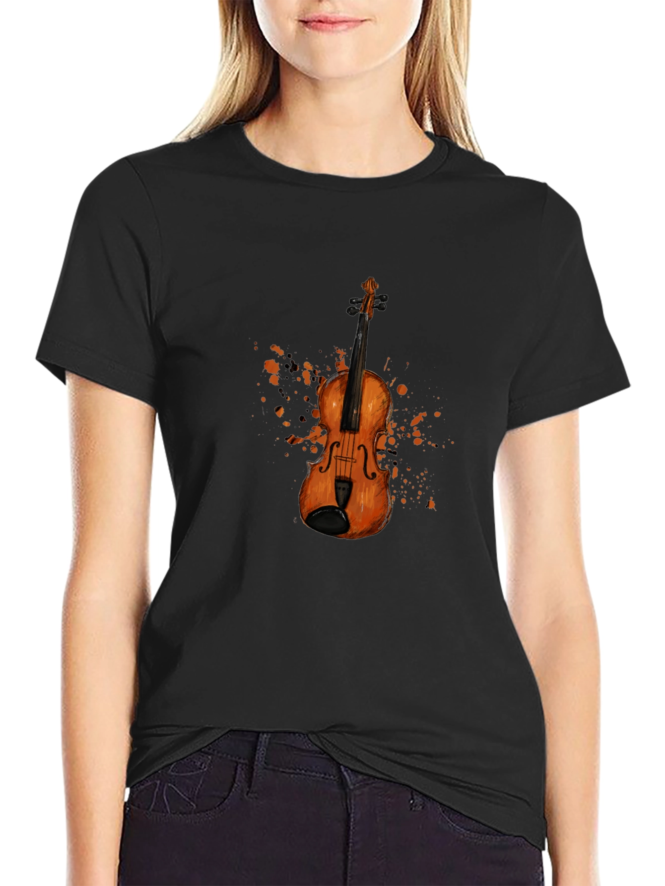 Black Violin Graphic Print Black T-Shirt view 2