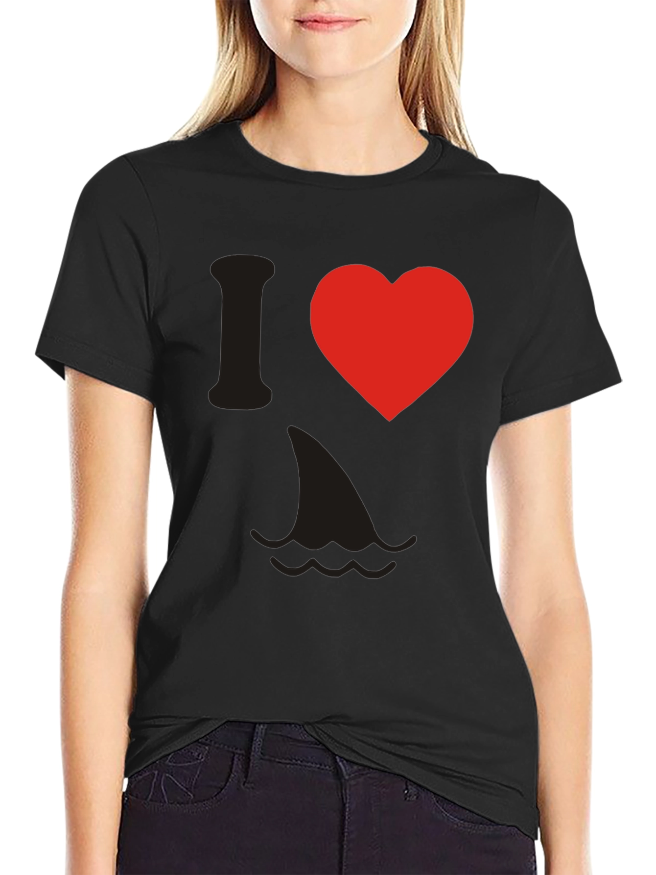 Black I Love Sharks T-Shirt - Novelty Graphic Tee view 2