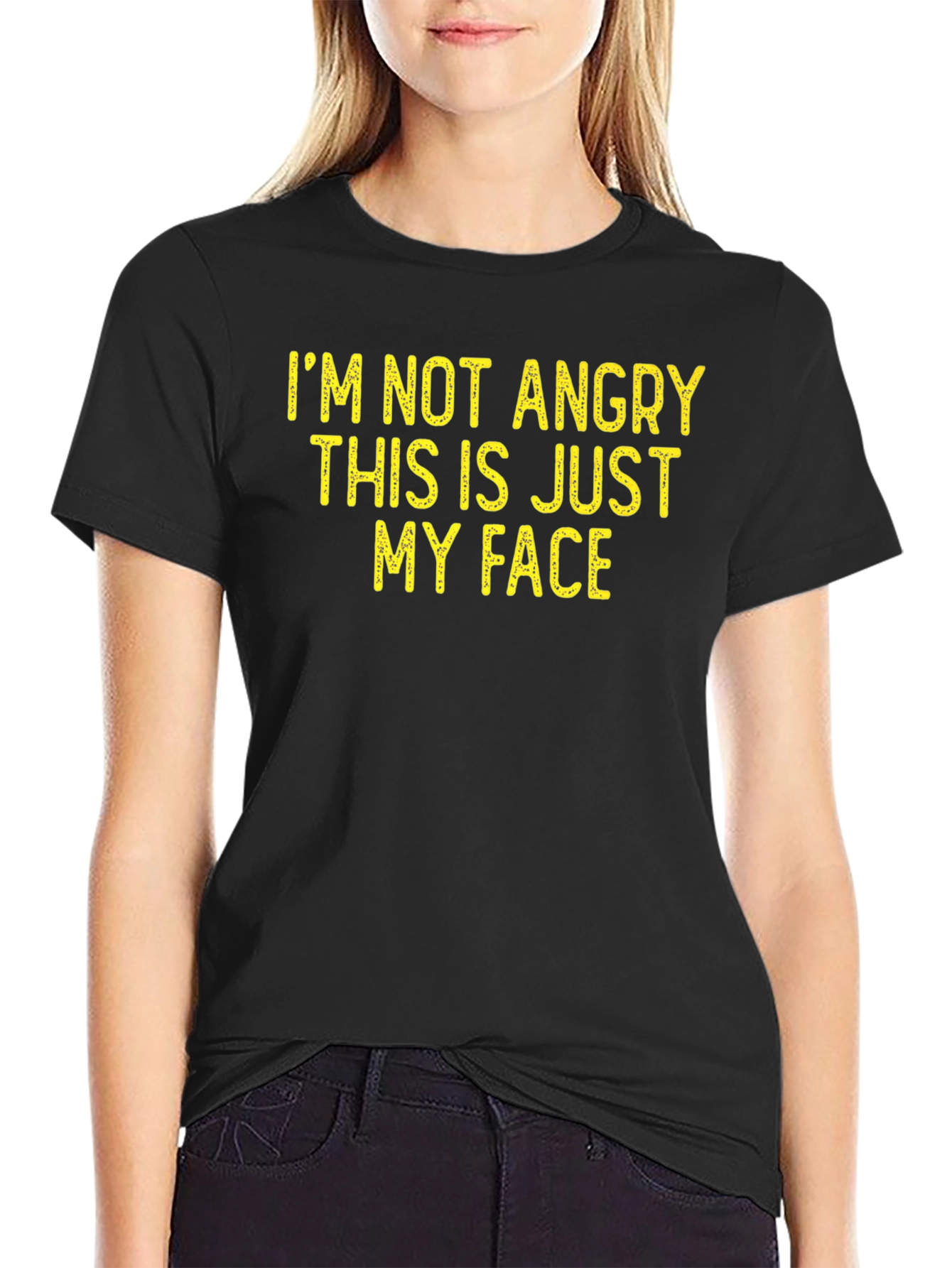 Black Funny Slogan Tee - I'm Not Angry, This is Just My Face! view 2