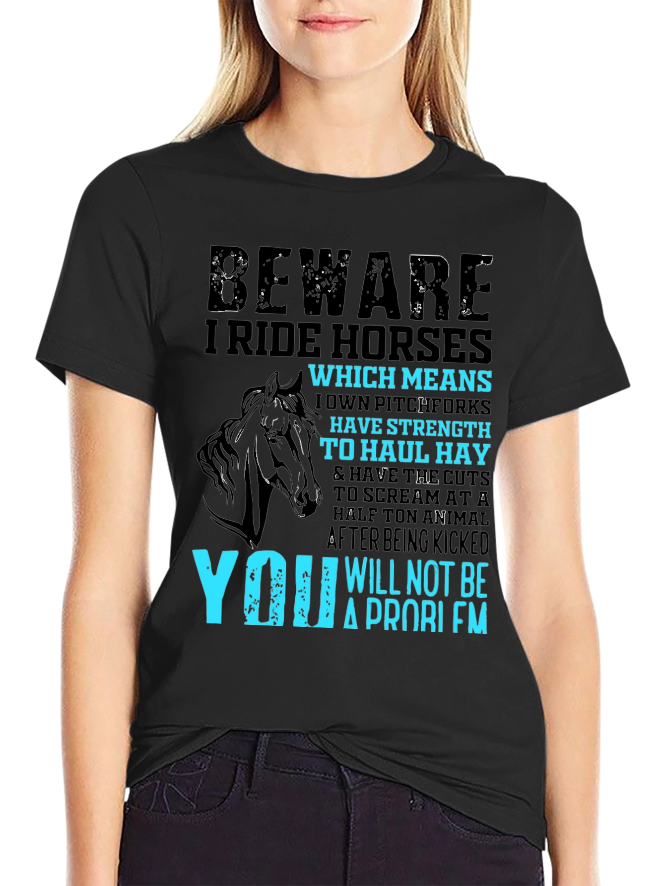 Black Beware I Ride Horses T-Shirt view 2