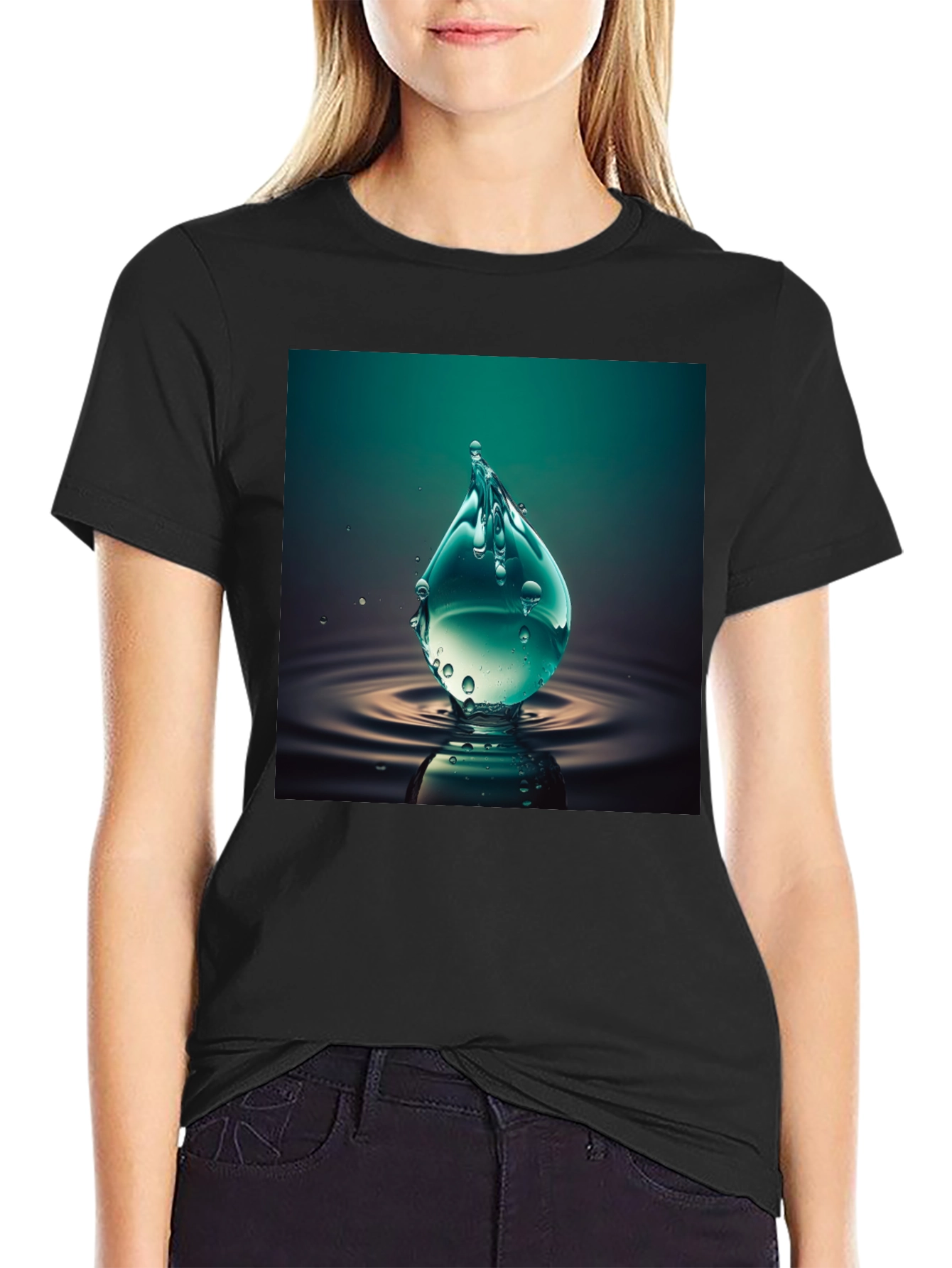 Black Water Drop Graphic Tee - Cool Black T-Shirt view 2