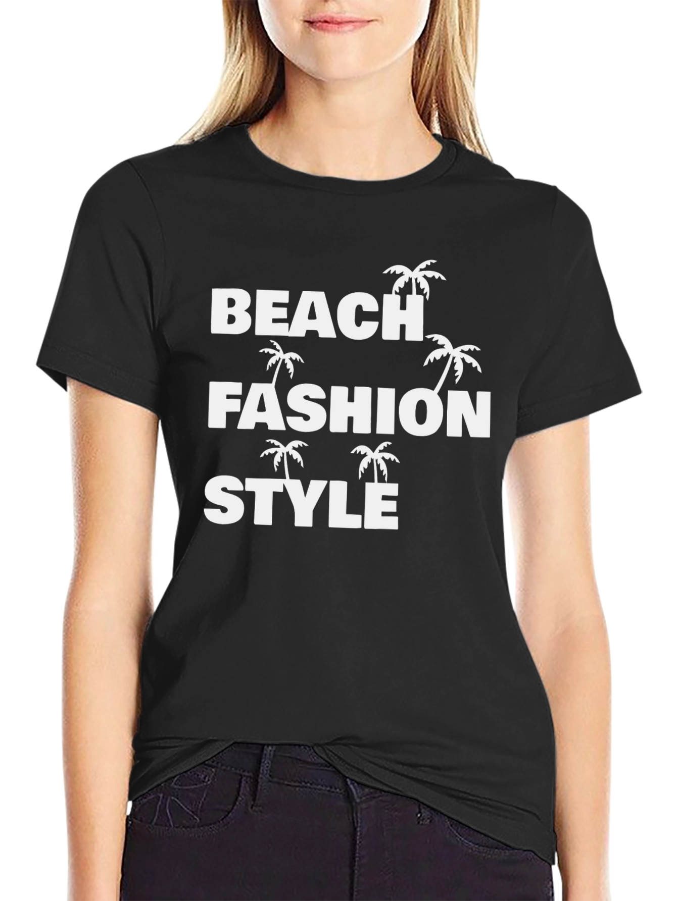 Black Beach Fashion Style Black Graphic T-Shirt view 2