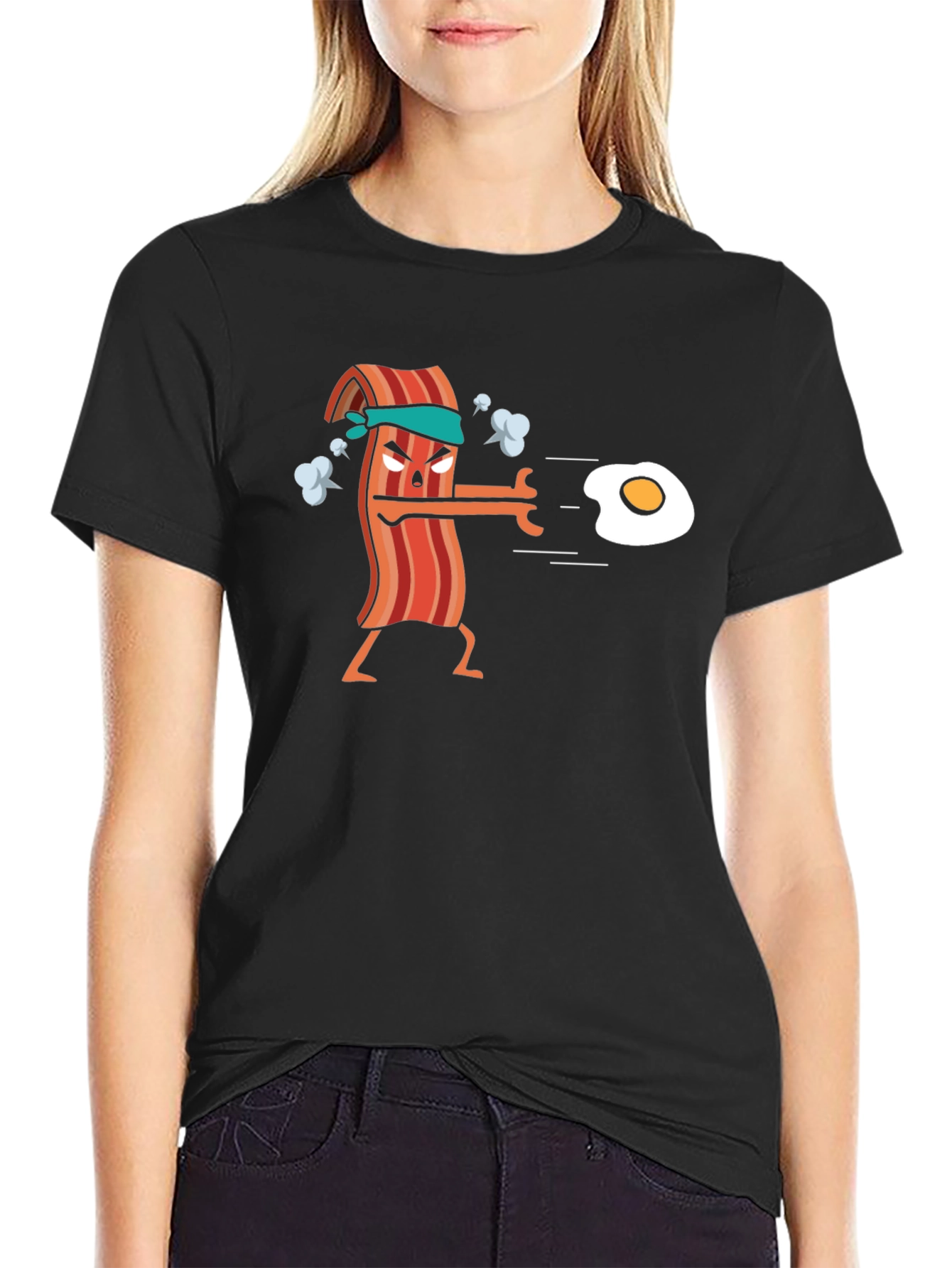 Black Bacon vs Egg Funny T-Shirt view 2