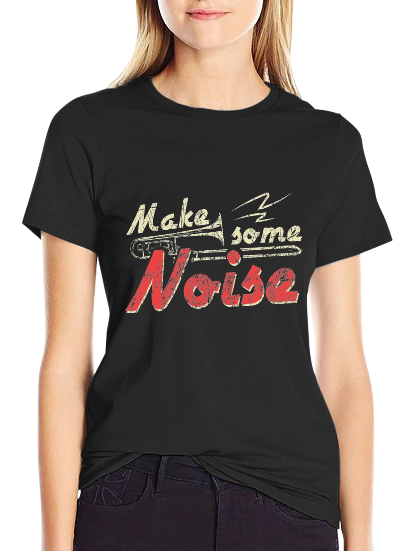 Black Make Some Noise Black Graphic T-Shirt view 2