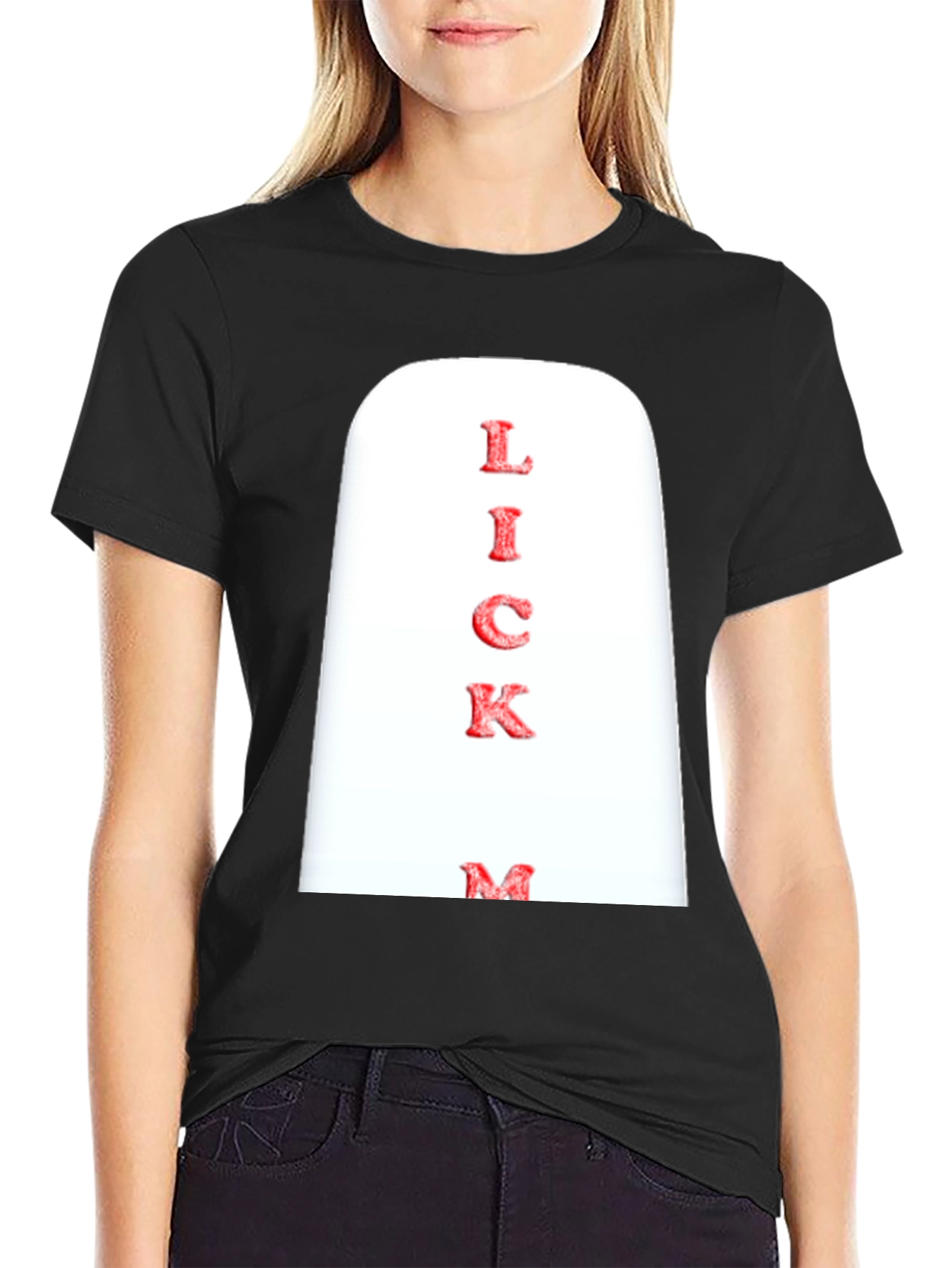 Black Novelty "Lick Me" Graphic Print Black T-Shirt view 2