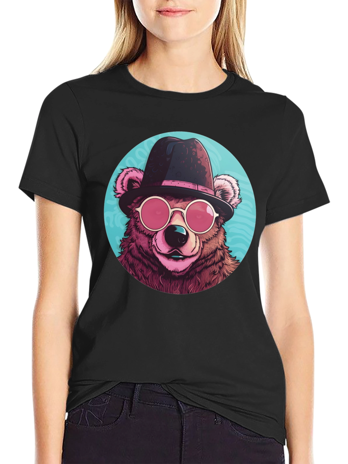 Black Cool Bear Graphic Tee - Stylish Animal Print T-Shirt view 2