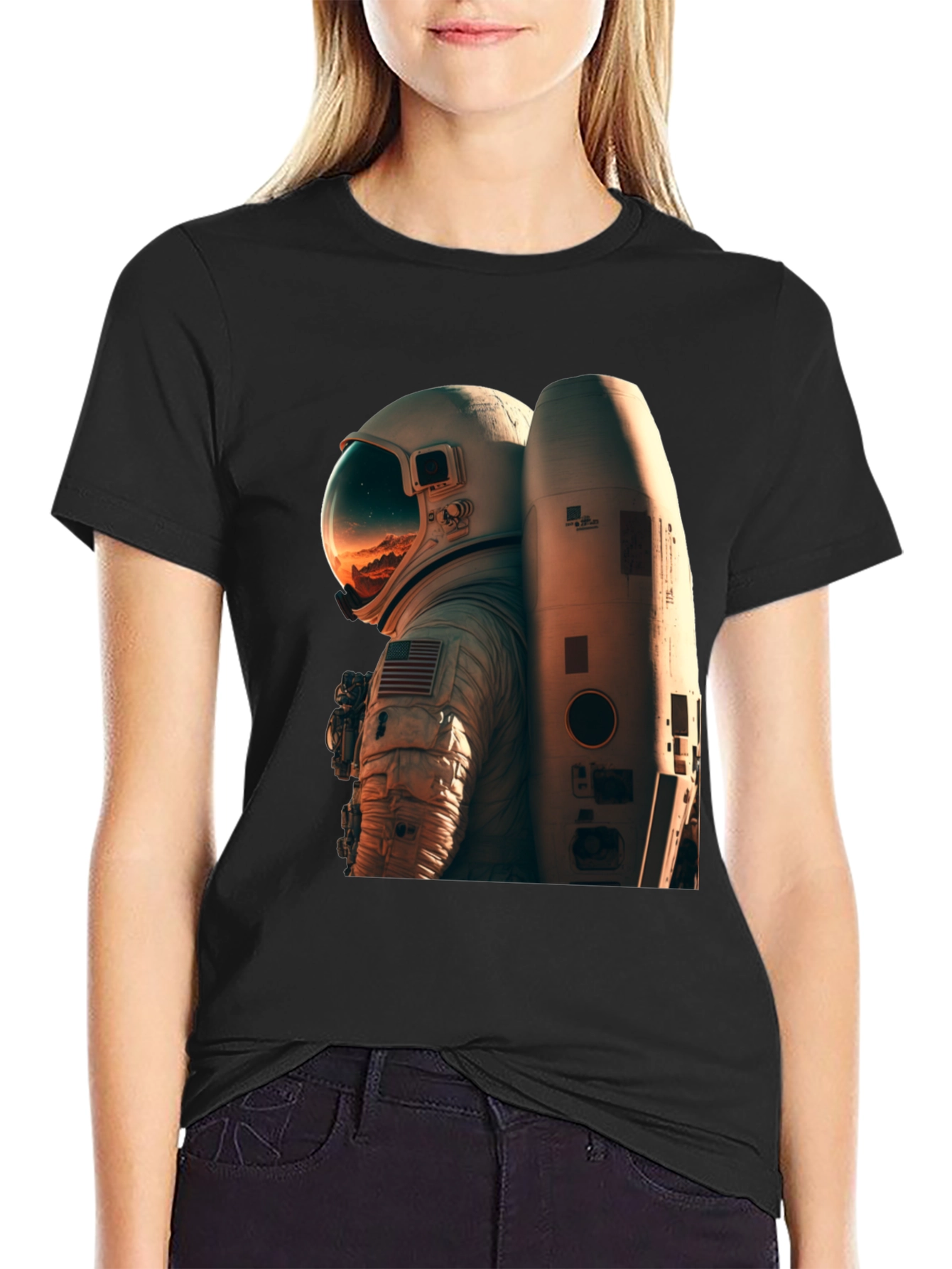 Black Astronaut Graphic Tee - Black Unisex T-Shirt view 2