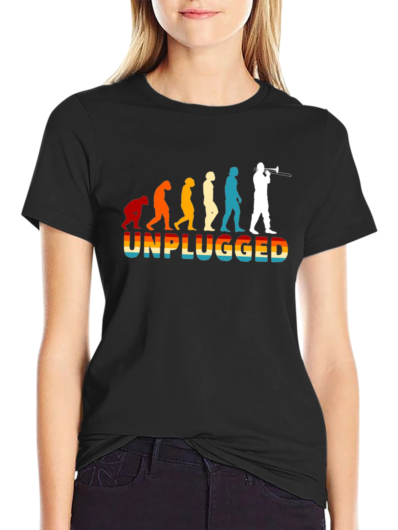 Black Unplugged Evolution T-Shirt - Music Trombone Player view 2