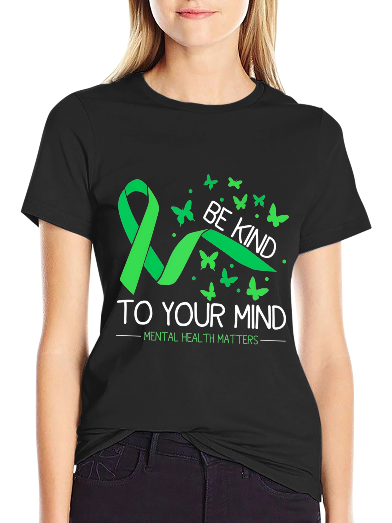 Black Be Kind to Your Mind Mental Health Matters T-Shirt view 2