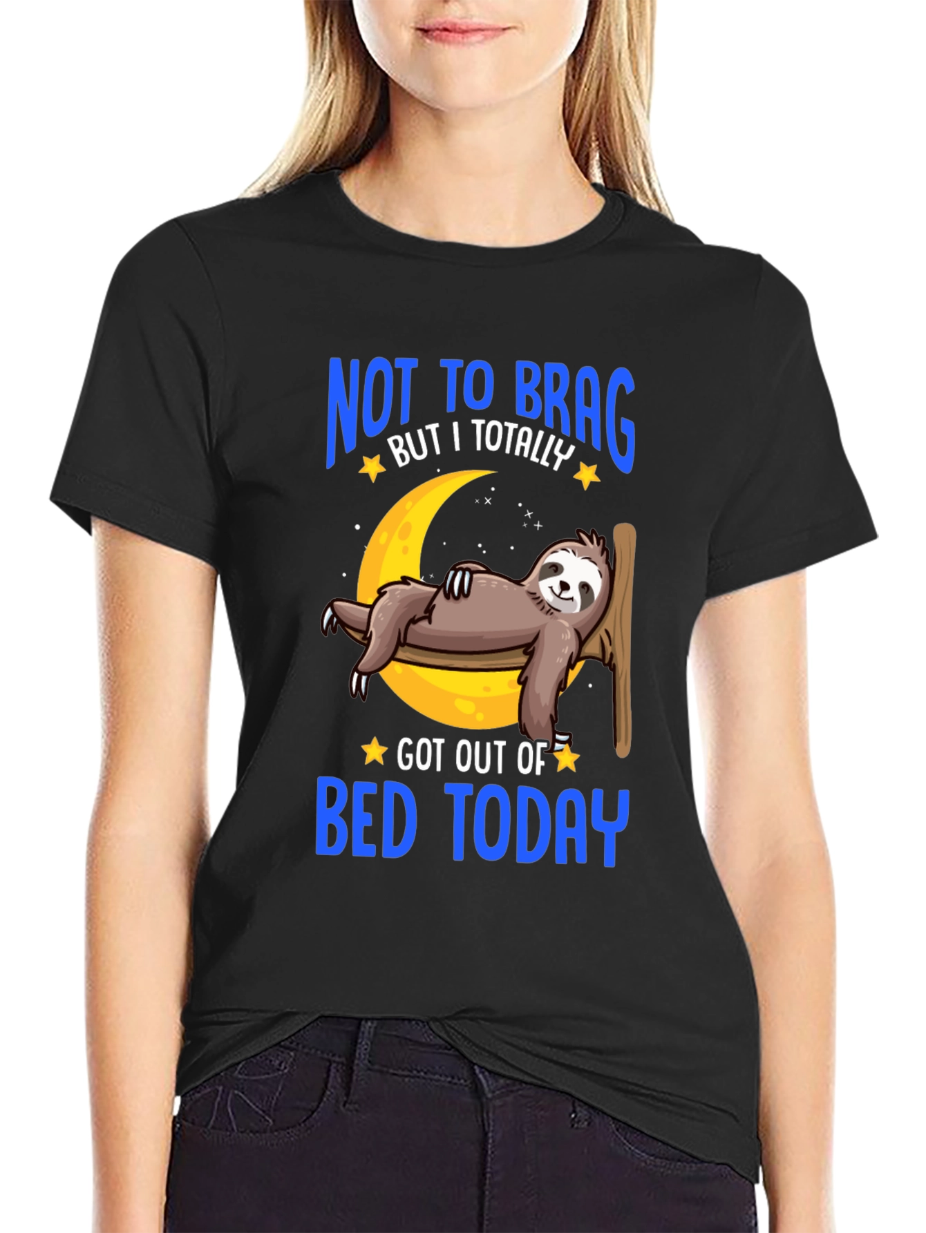 Black Funny Sloth T-Shirt - Not to Brag Got Out of Bed Today view 2