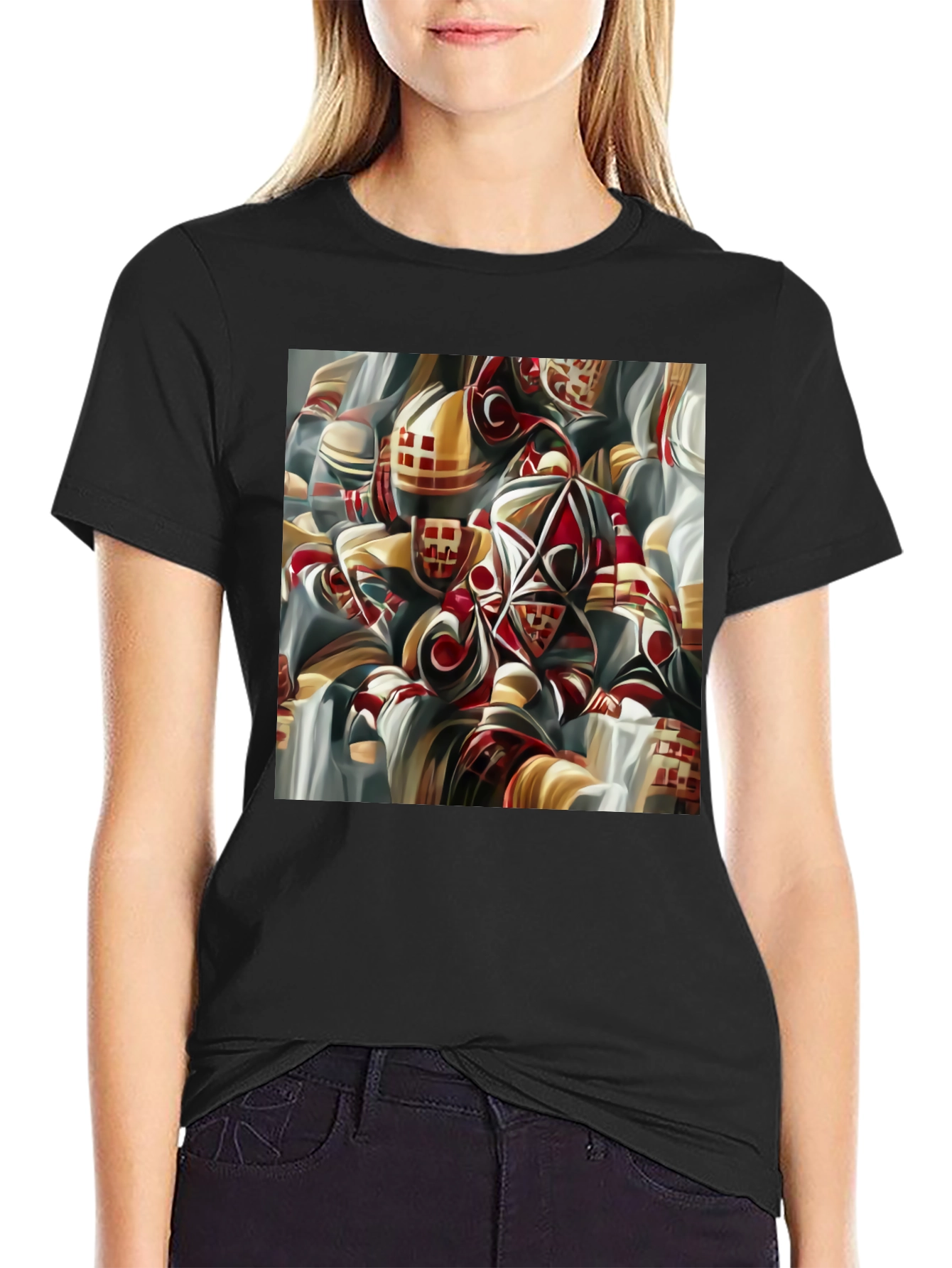 Black Abstract Geometric Print Black T-Shirt view 2