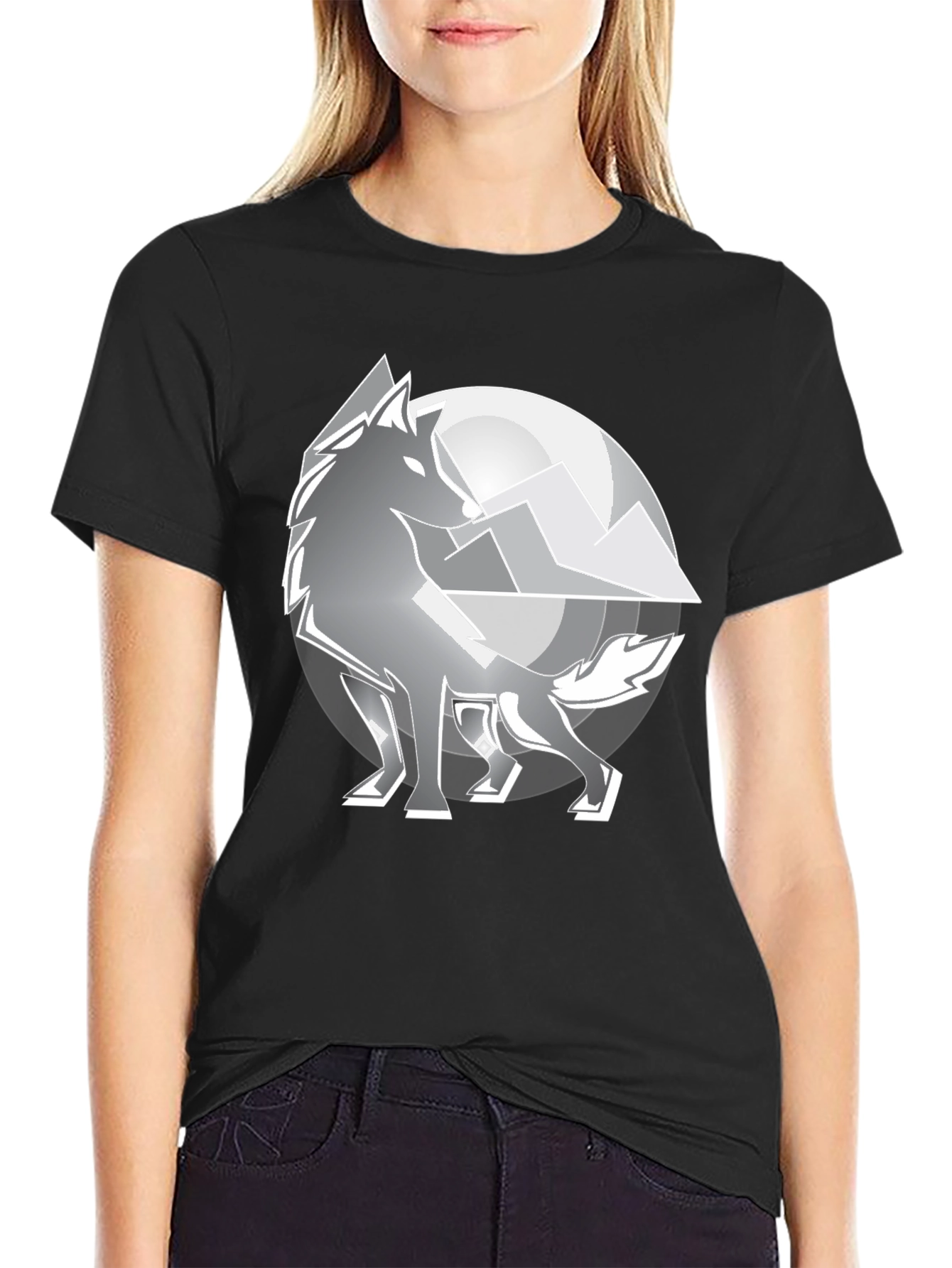 Black Wolf Moon Graphic T-Shirt - Cool Men's Black Tee view 2