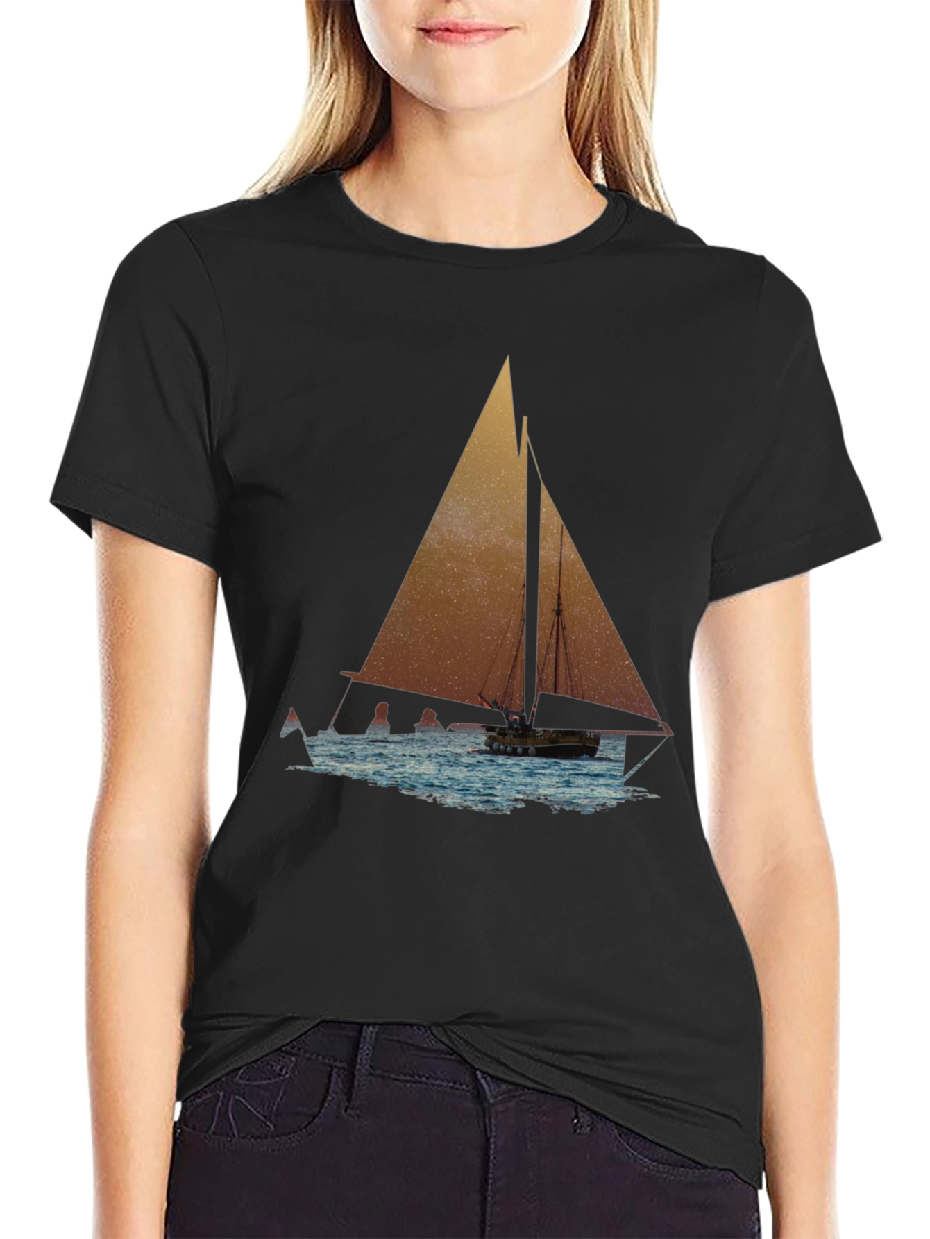 Black Sailboat Graphic Tee - Black Cotton Blend view 2