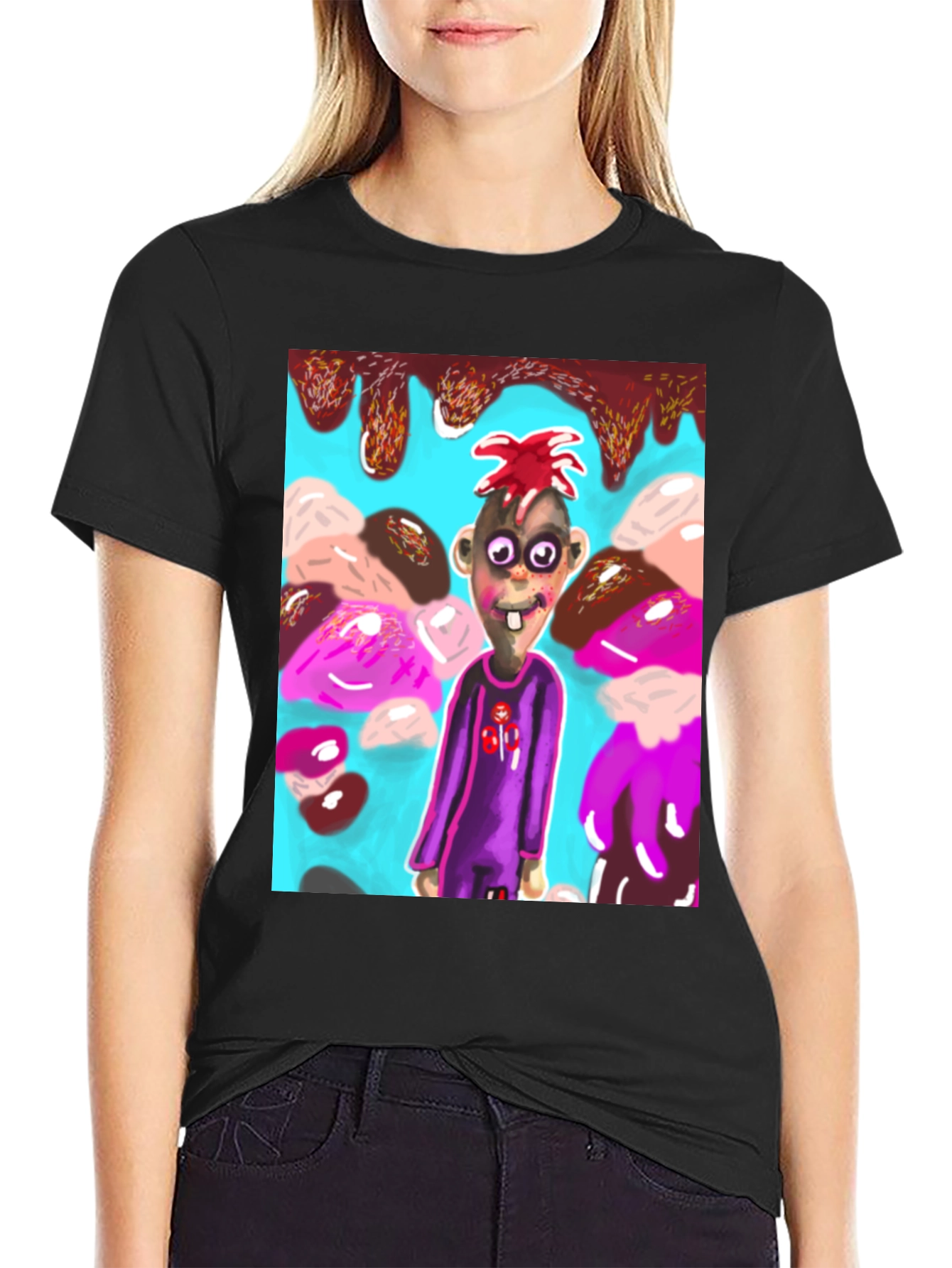 Black Cartoon Character Graphic Tee view 2