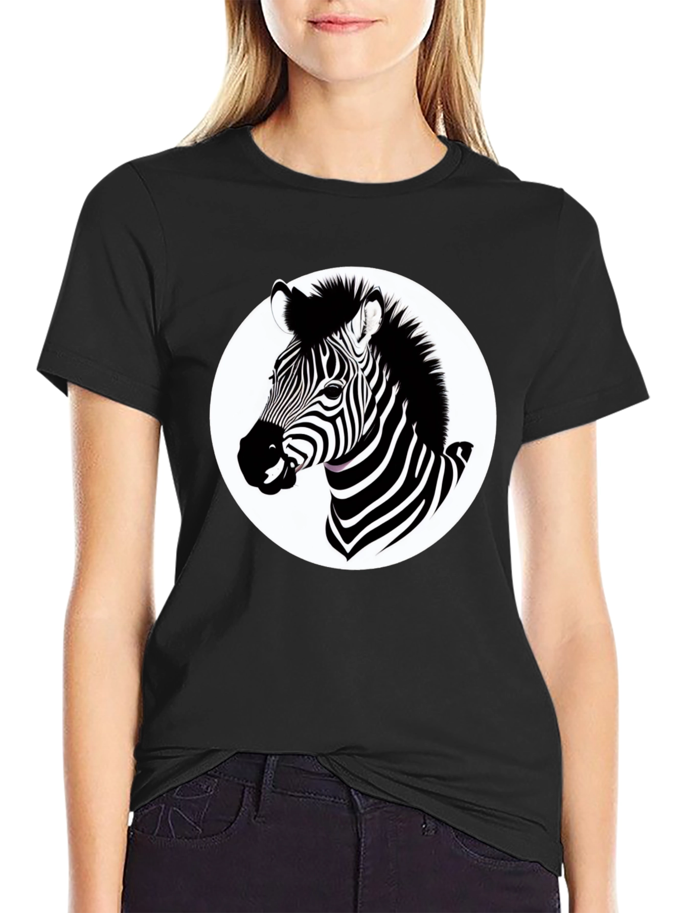 Black Zebra Graphic T-Shirt - Black Cotton Blend Tee view 2