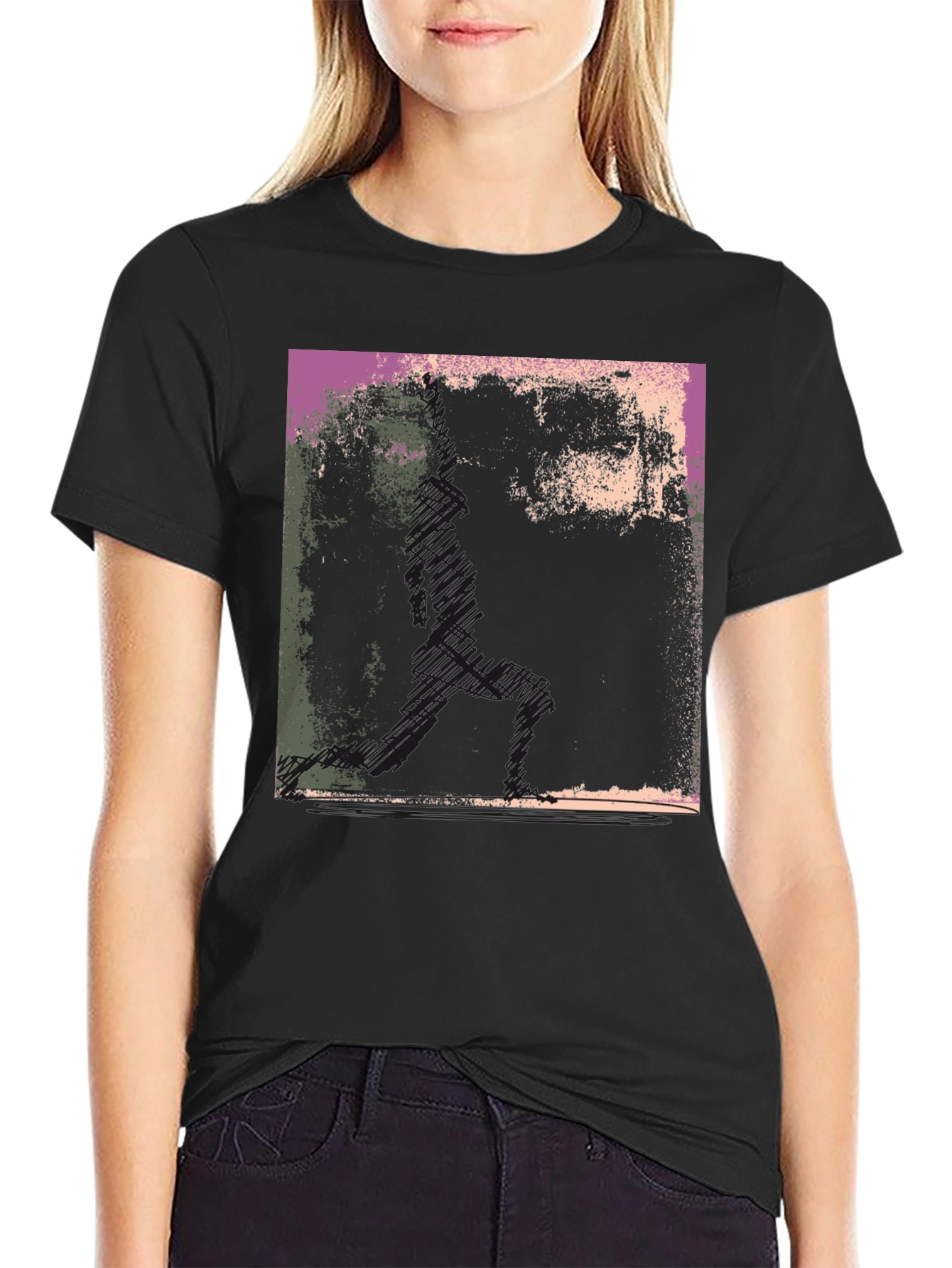 Black Abstract Graphic Print Black T-Shirt view 2