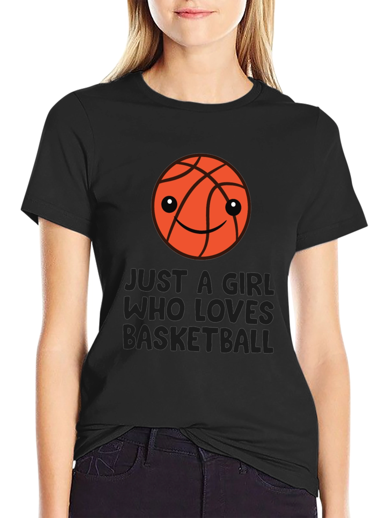 Black Just a Girl Who Loves Basketball T-Shirt view 2