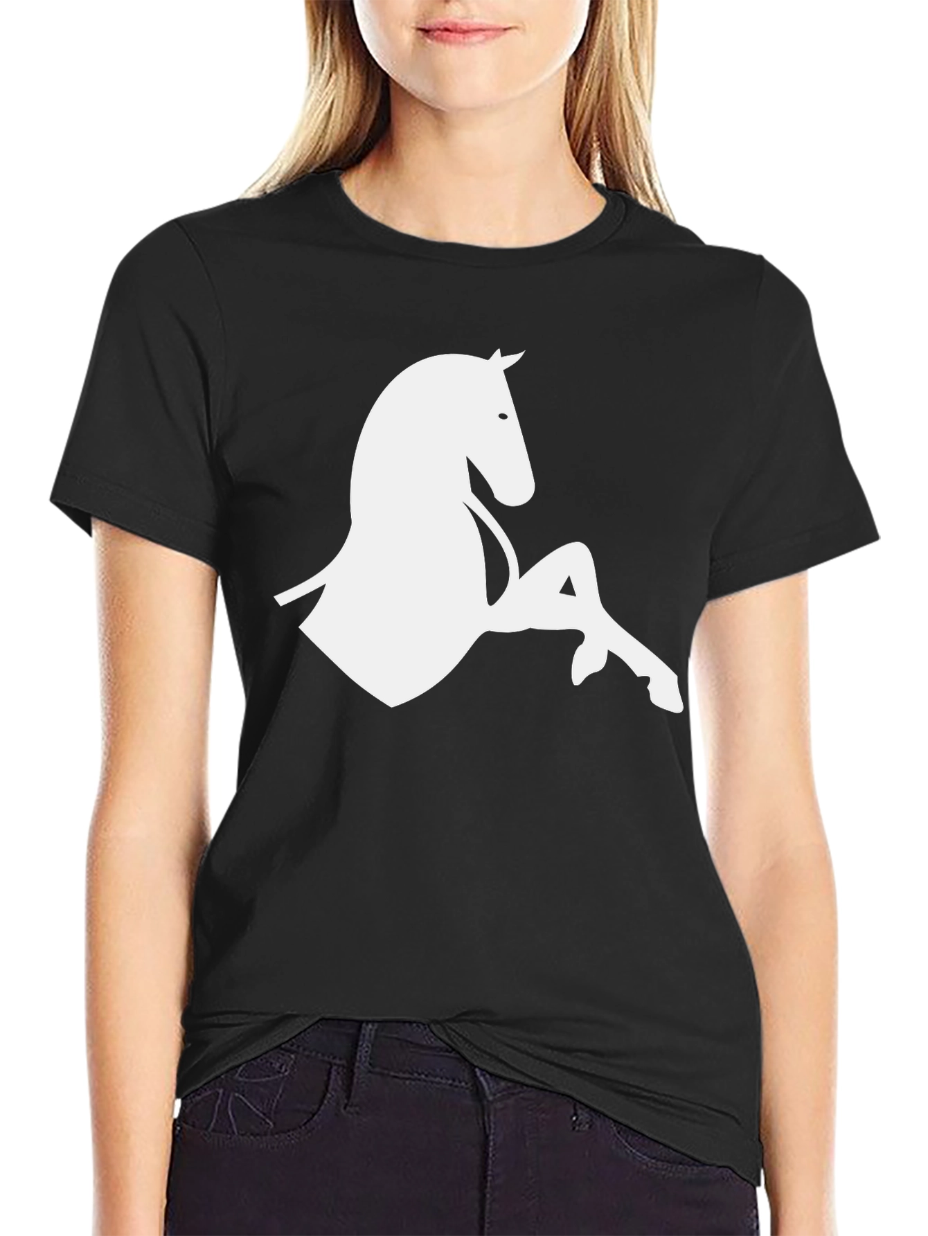 Black Horse Silhouette Graphic Black T-Shirt view 2