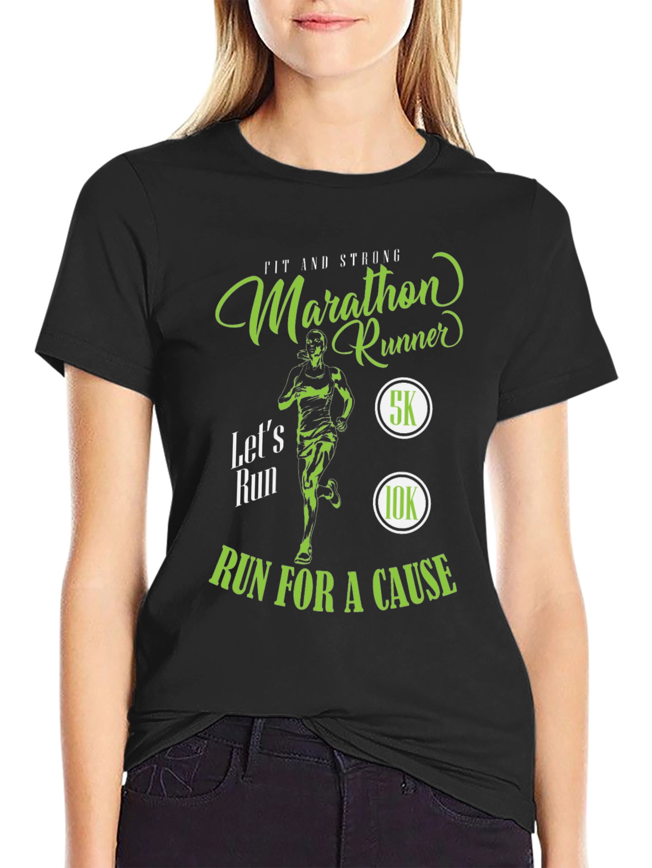 Black Marathon Runner T-Shirt - Run For A Cause! view 2