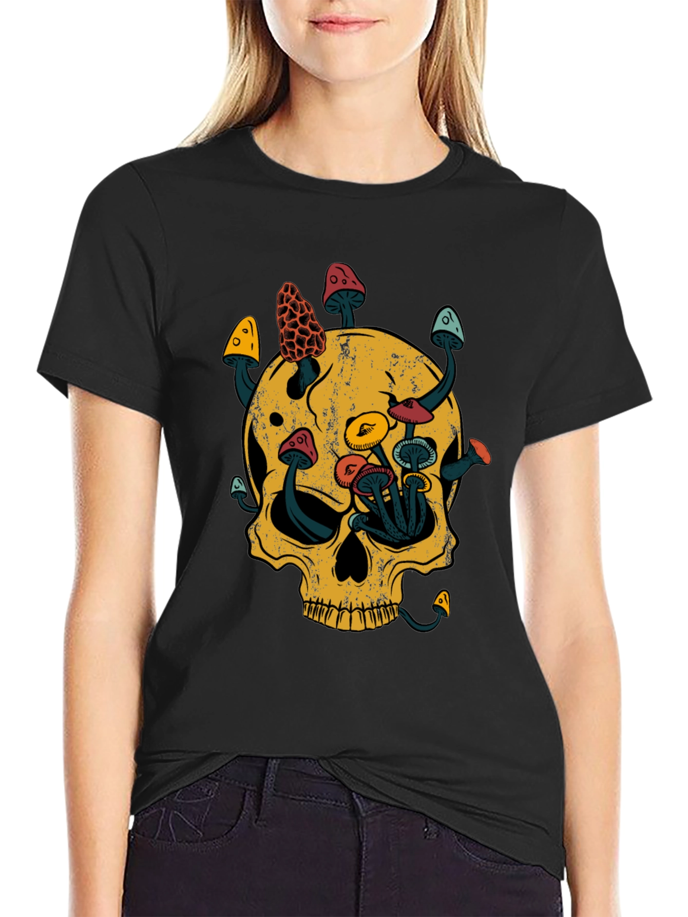 Black Skull & Mushroom Graphic Tee - Black view 2