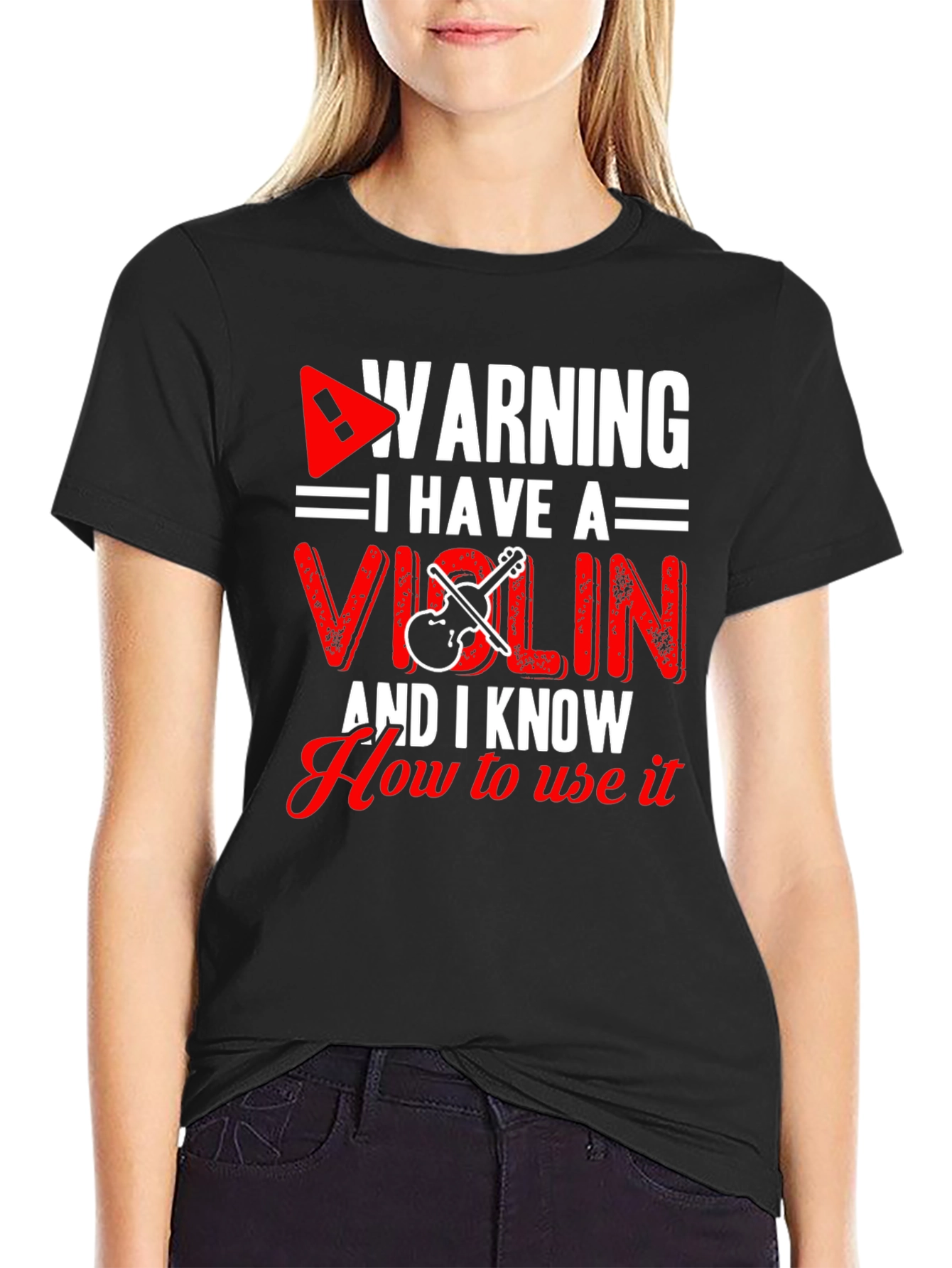 Black Warning I Have A Violin Funny T-Shirt view 2