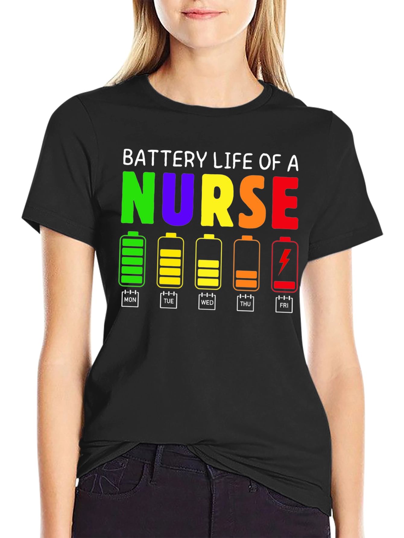 Black Battery Life of a Nurse T-Shirt view 2