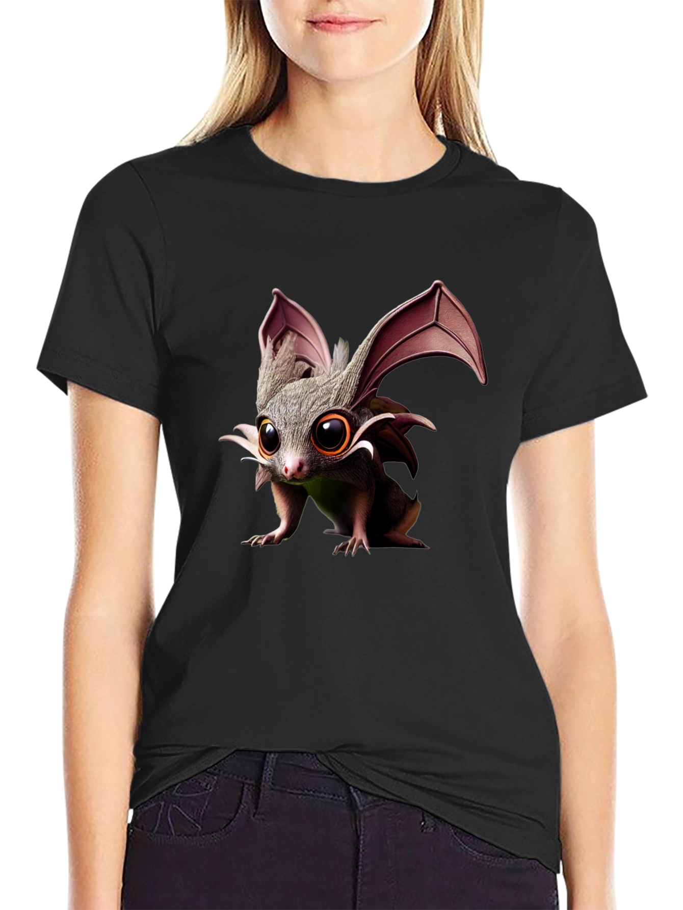 Black Cute Bat T-Shirt - Unisex Black Tee view 2
