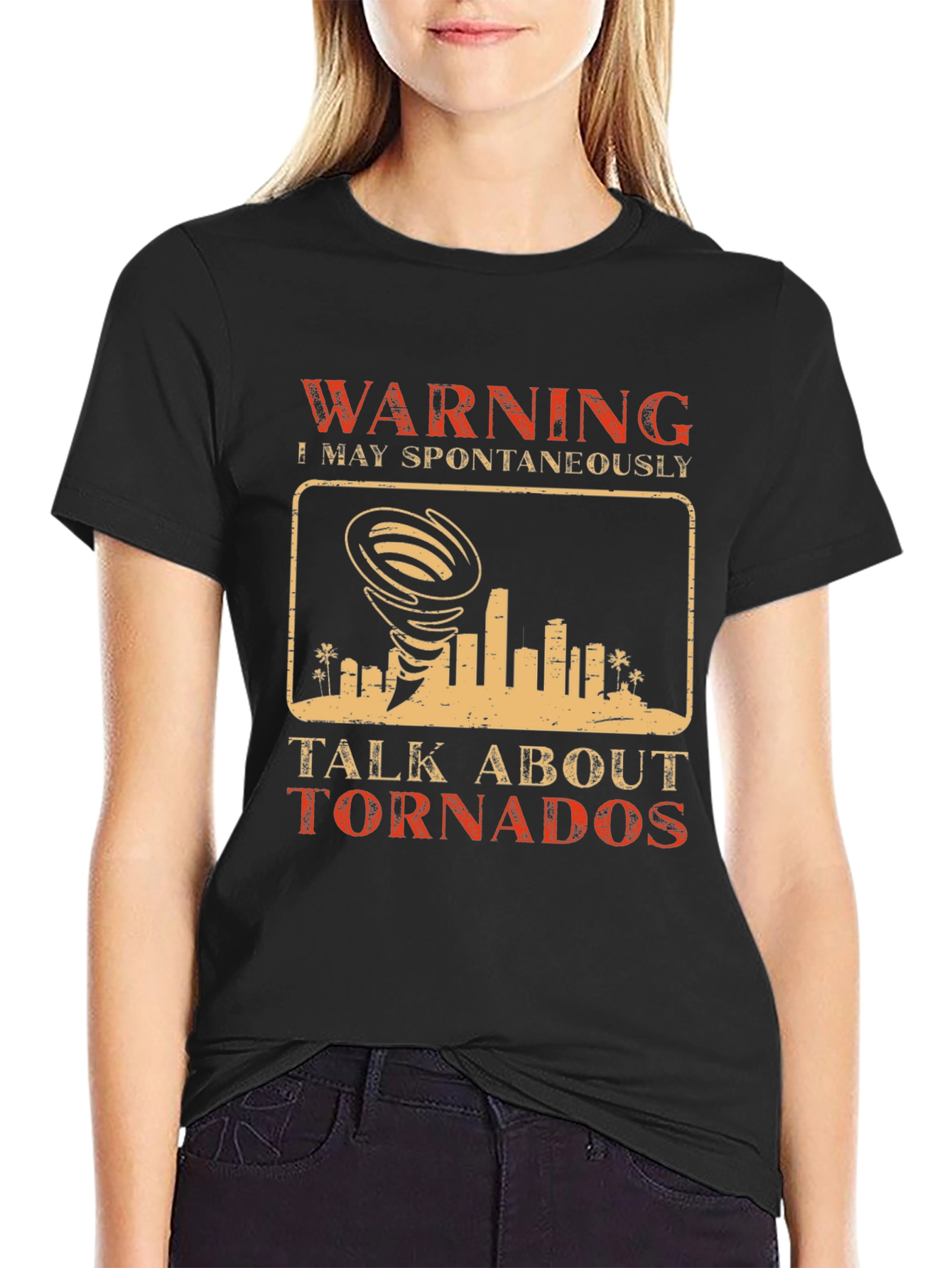 Black Warning May Spontaneously Talk About Tornados T-Shirt view 2