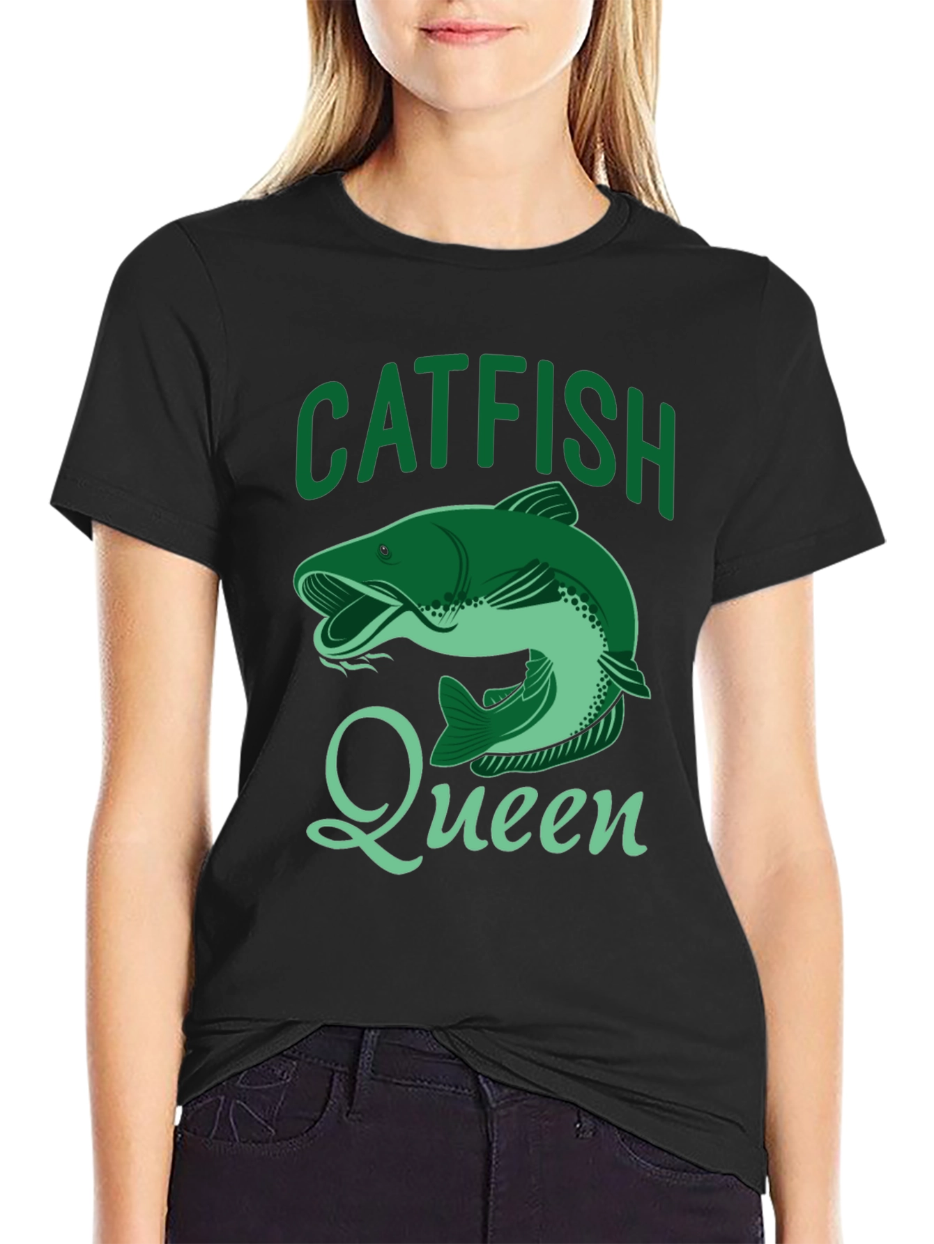 Black Catfish Queen Black T-Shirt - Fishing Apparel view 2