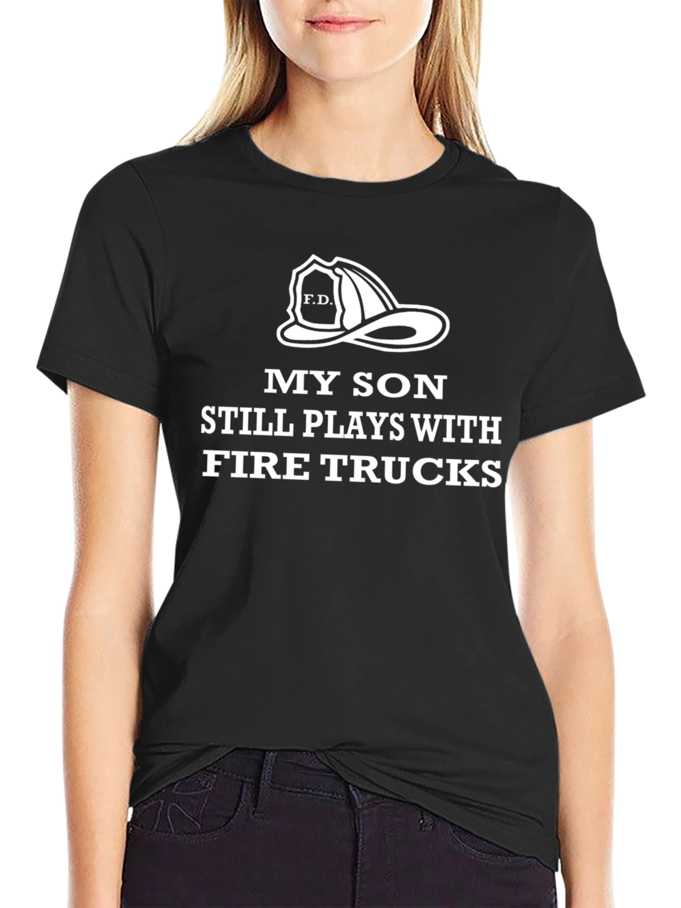 Black My Son Fire Truck T-Shirt view 2