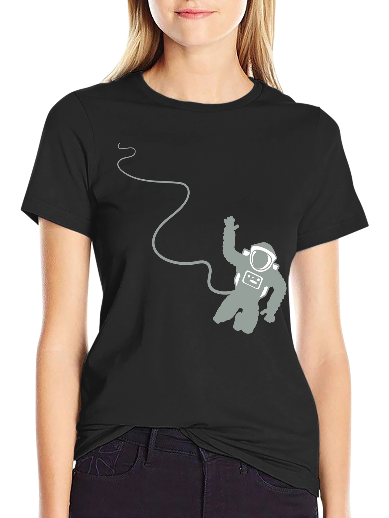 Black Astronaut Graphic Tee - Black Cotton Blend T-Shirt view 2