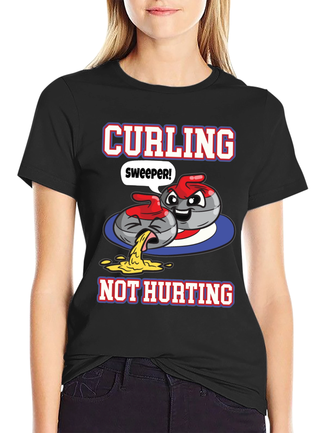 Black Funny Curling T-Shirt - Sweeper, Not Hurting! view 2
