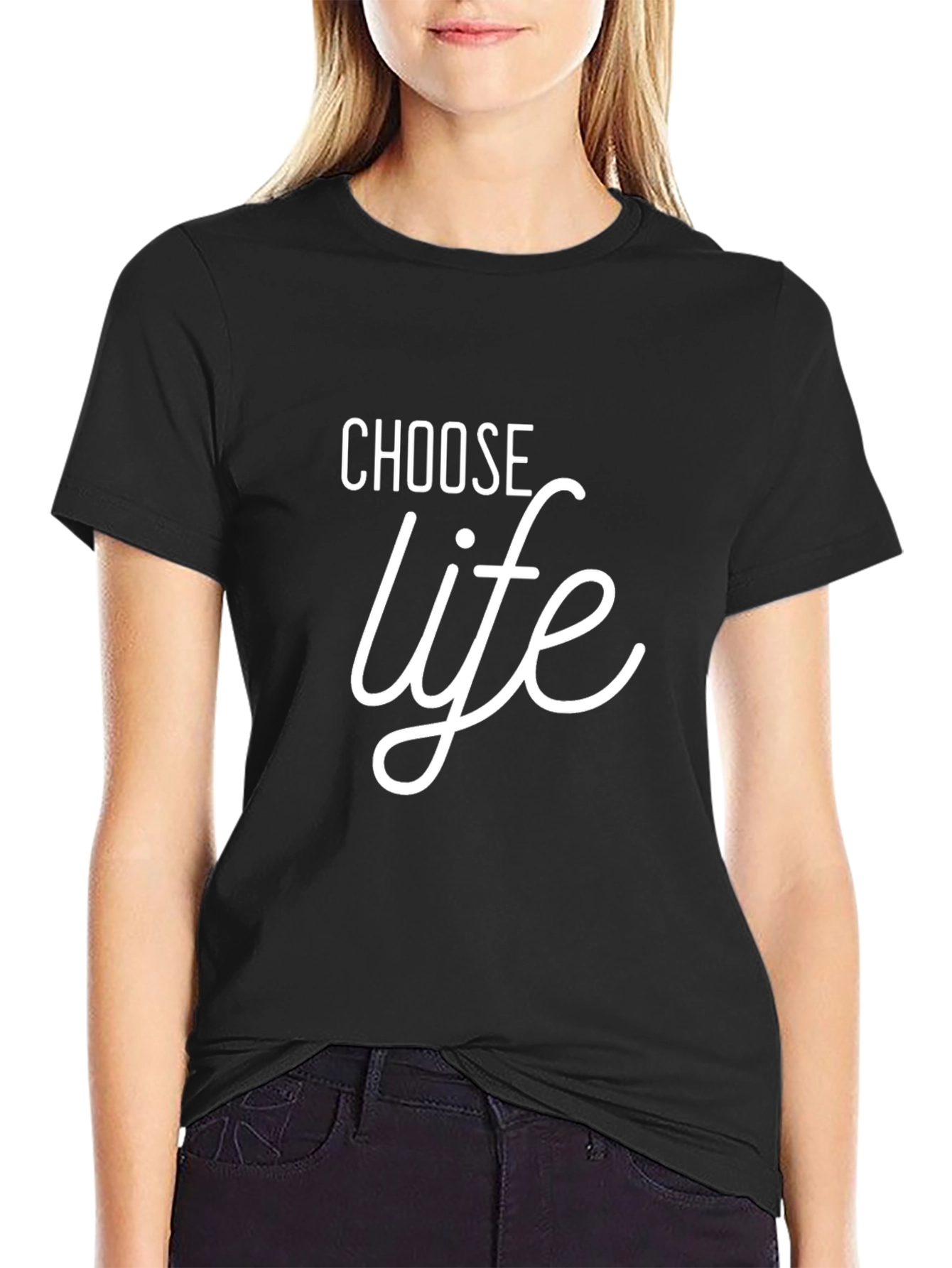 Black Choose Life Graphic Tee - Soft Black Cotton T-Shirt view 2