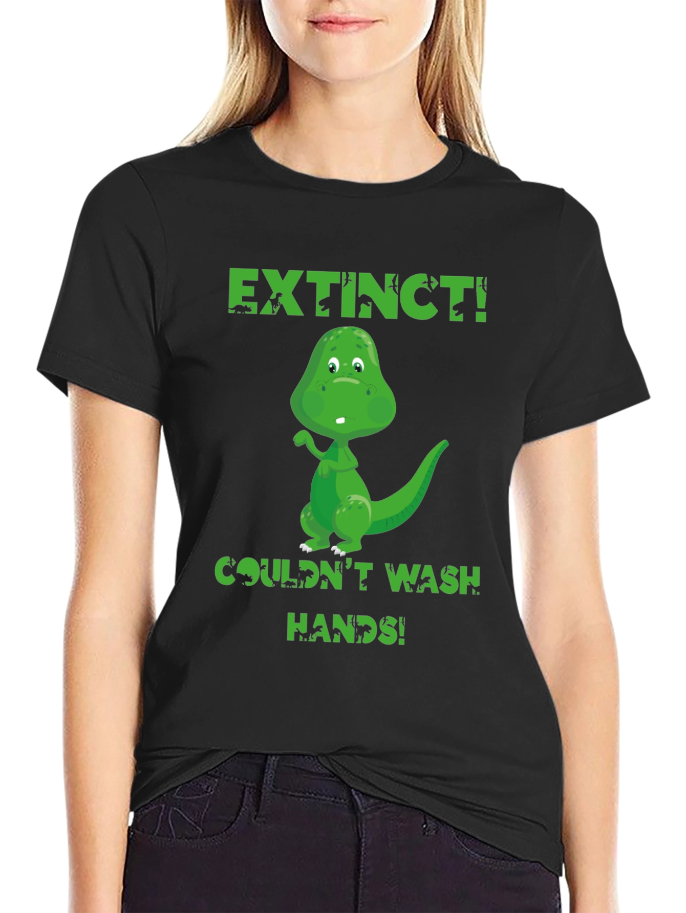 Black Extinct Dinosaur Wash Hands Graphic T-Shirt view 2