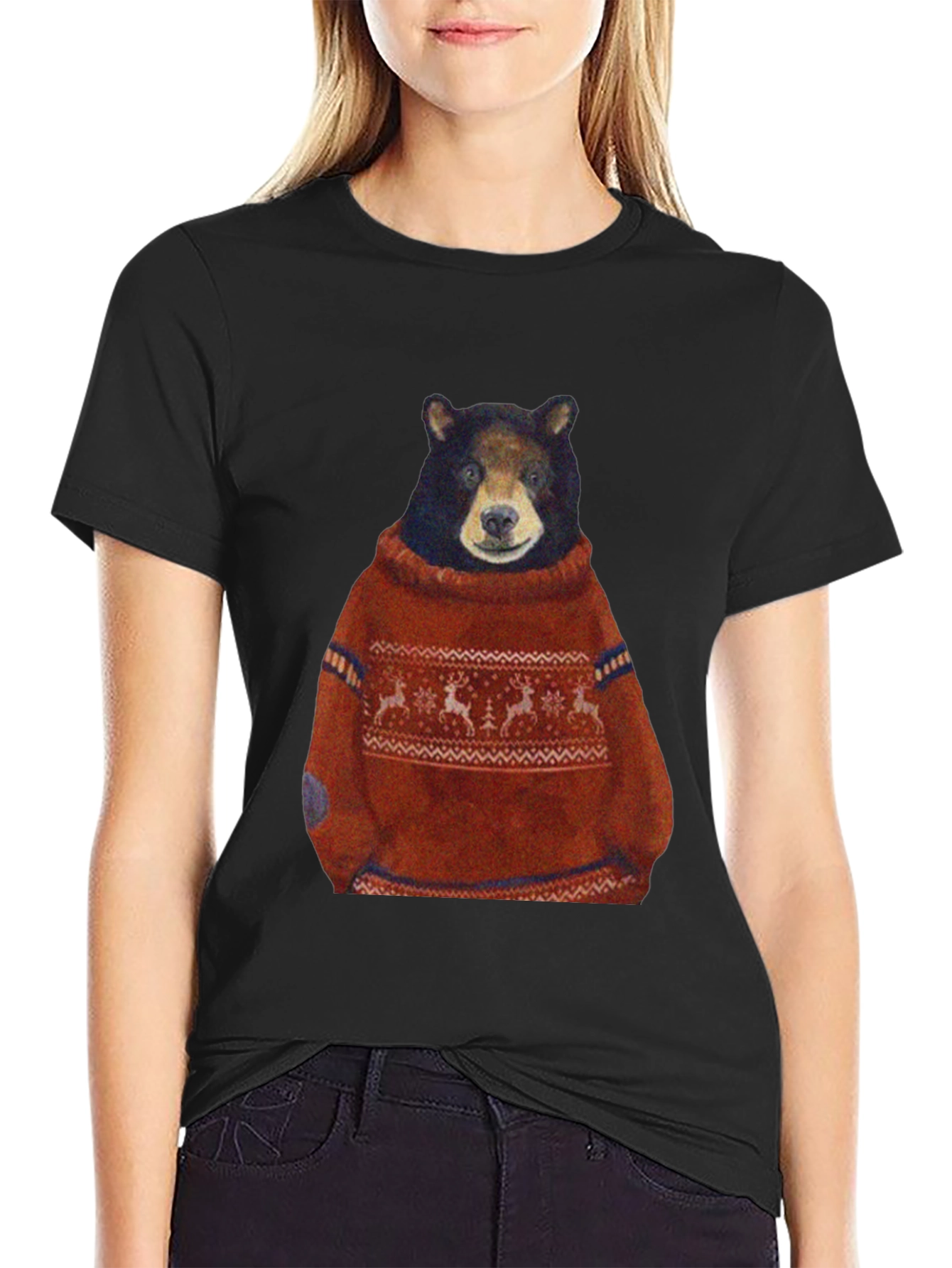 Black Bear in Sweater Graphic T-Shirt - Unique Design view 2