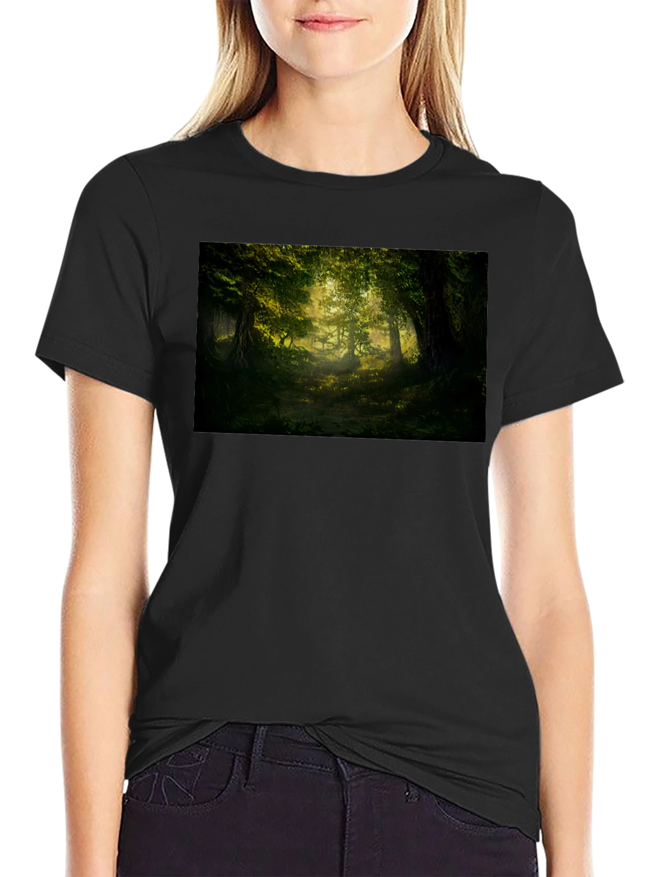 Black Enchanted Forest Graphic Tee - Nature Lover's Shirt view 2